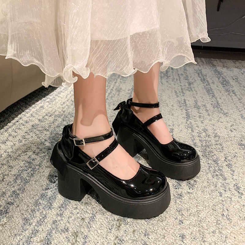 Double-Strap Bow Platform Chunky Heel Mary Jane Pumps Product Image
