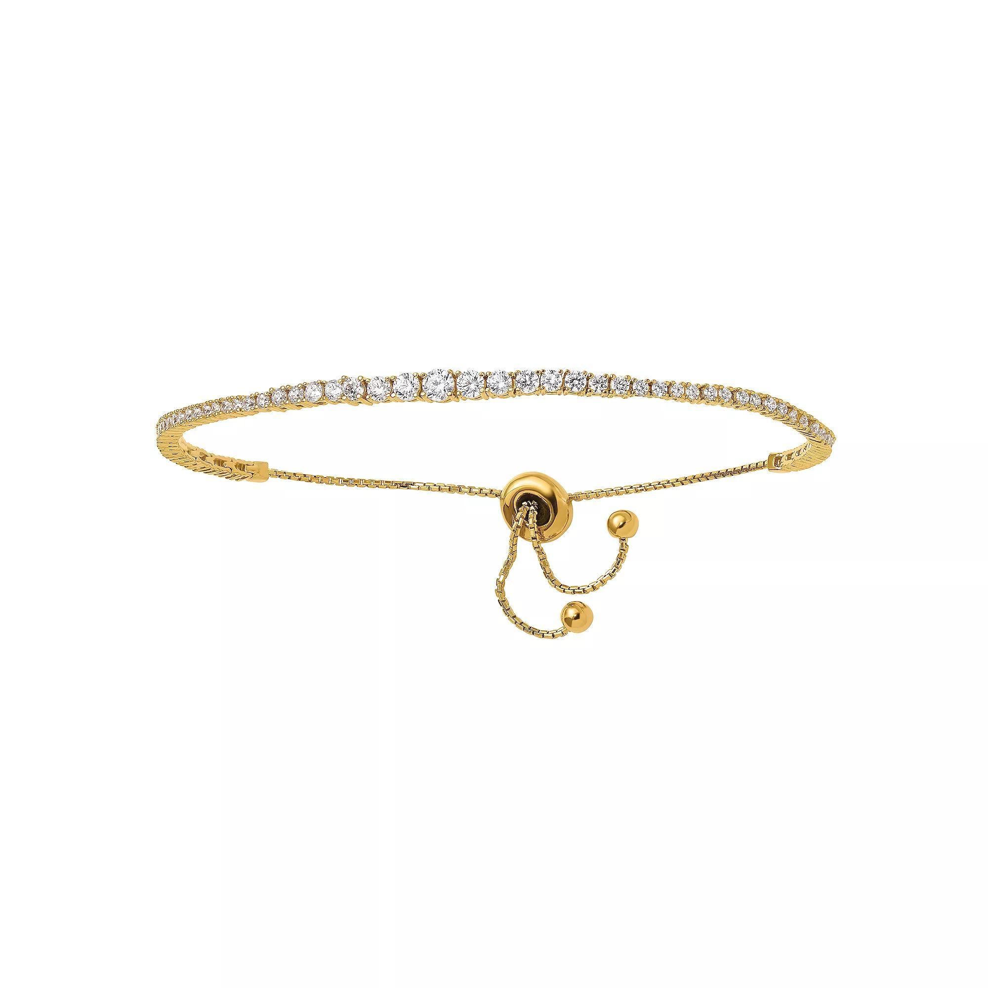 Sterling Shimmer Gold Tone Cubic Zirconia Adjustable Bracelet, Women's Product Image