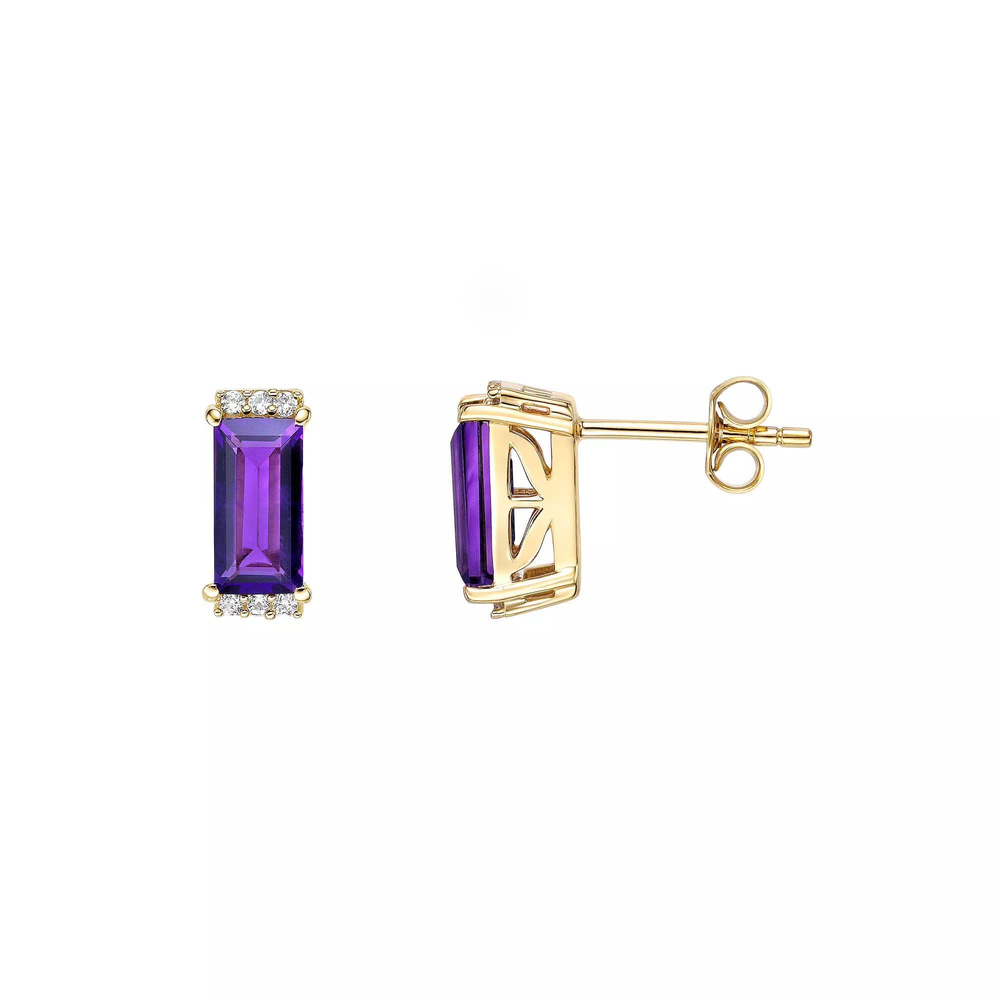 Gemminded 18k Gold Plated Sterling Silver Amethyst and Lab Created White Sapphire Earrings, Women's, Gold Tone Product Image