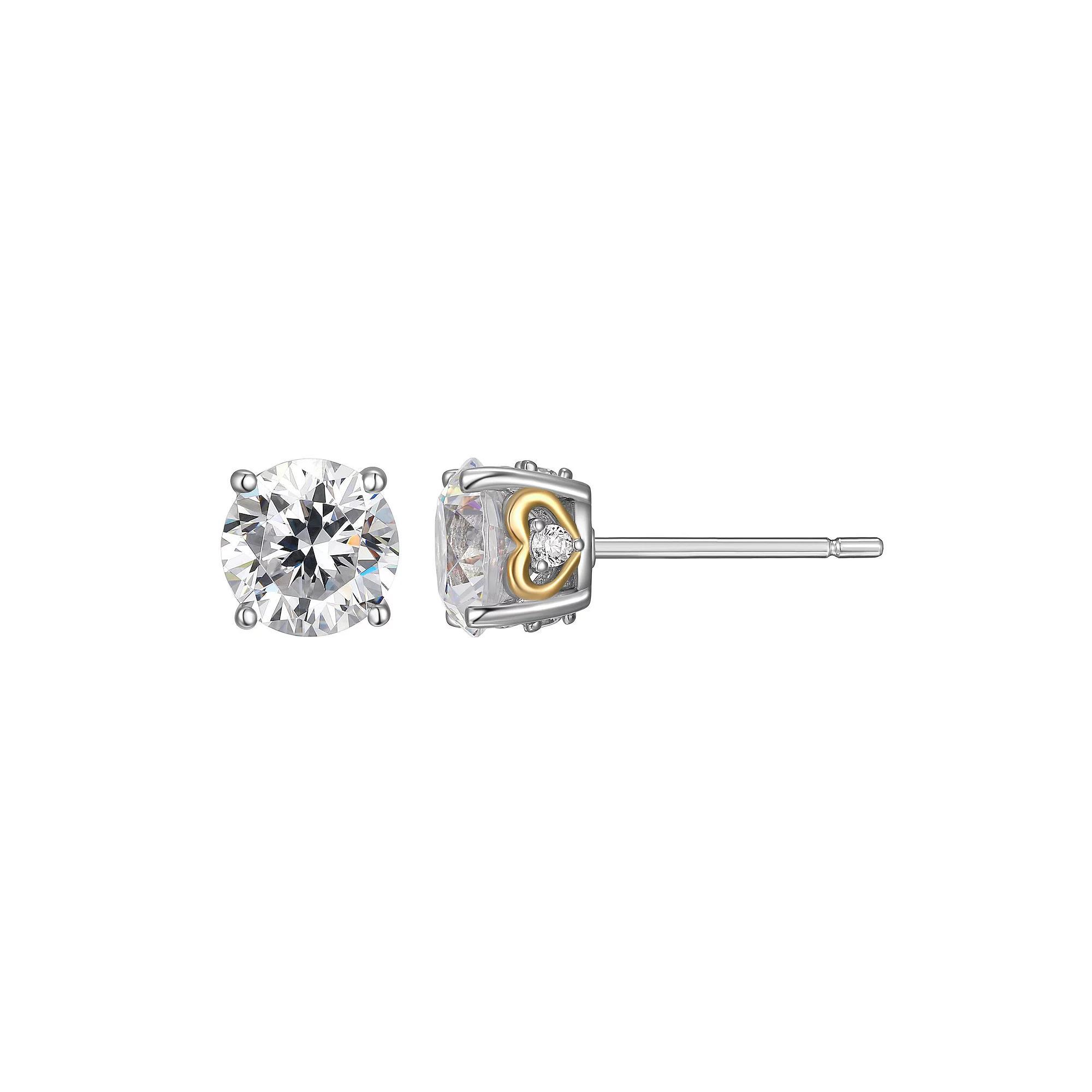 Two-tone Sterling Silver Solitaire Moissanite Heart Stud Earrings, Women's, Two Tone Product Image