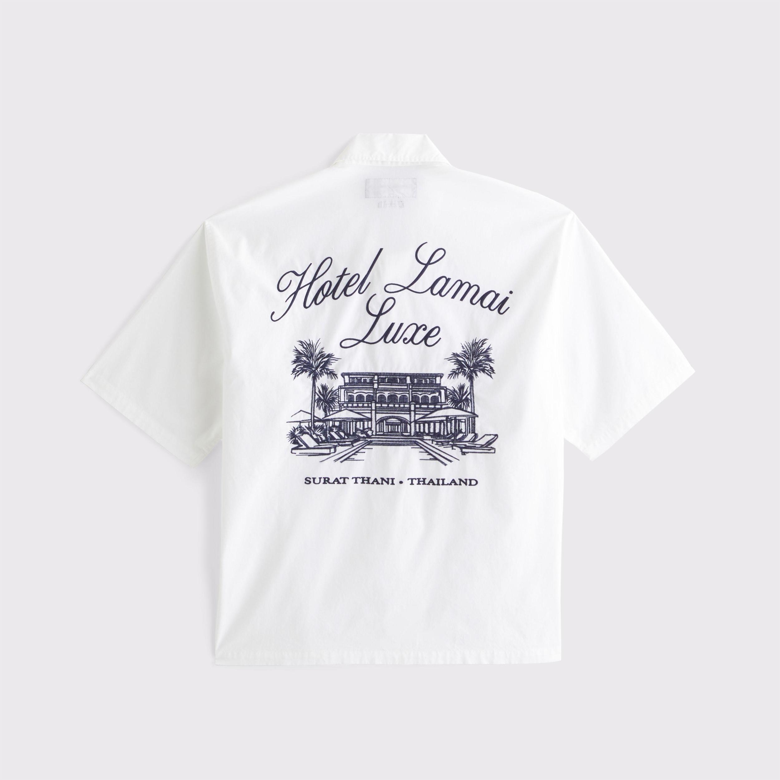 Short-Sleeve Cropped Embroidery Shirt Product Image