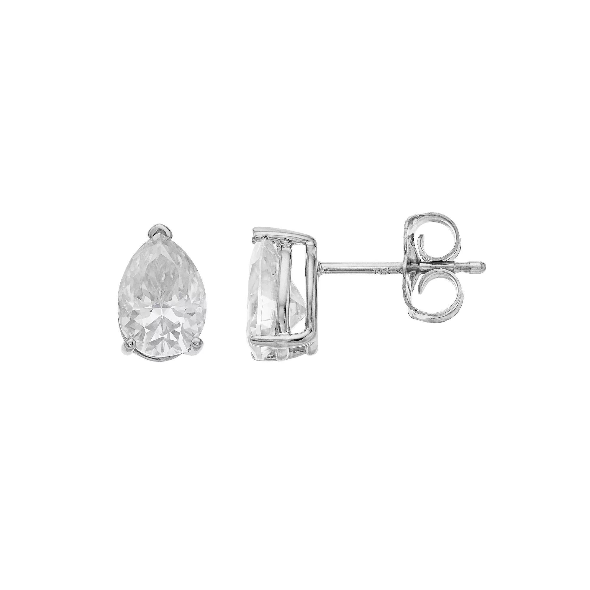 Radiant Fire 14k White Gold Pear Lab-Created Moissanite Stud Earrings, Womens Product Image