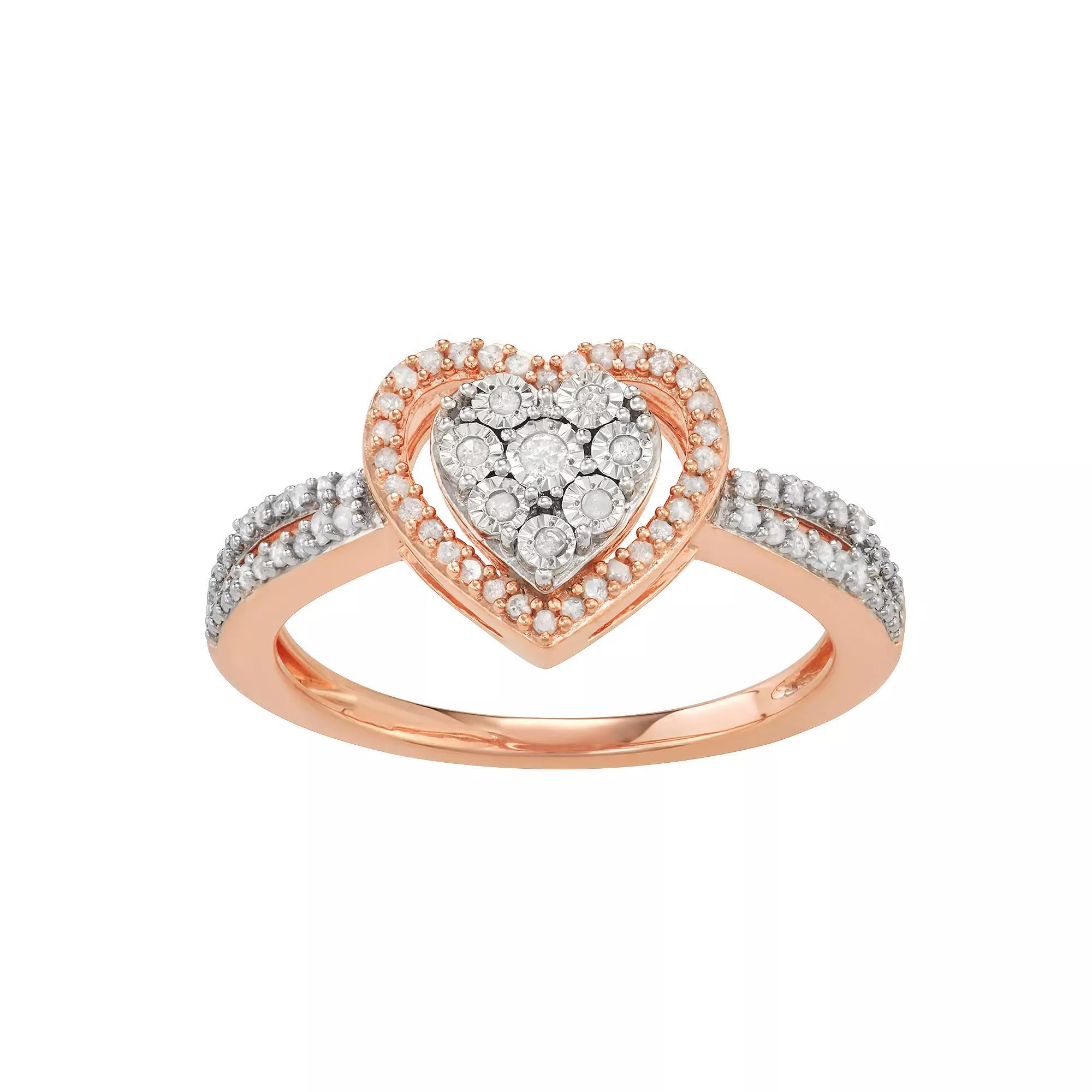 Diamond Brilliance Sterling Silver 1/4 Carat T.W. Diamond Heart Halo Ring, Women's, Size: 9, Pink Tone Product Image