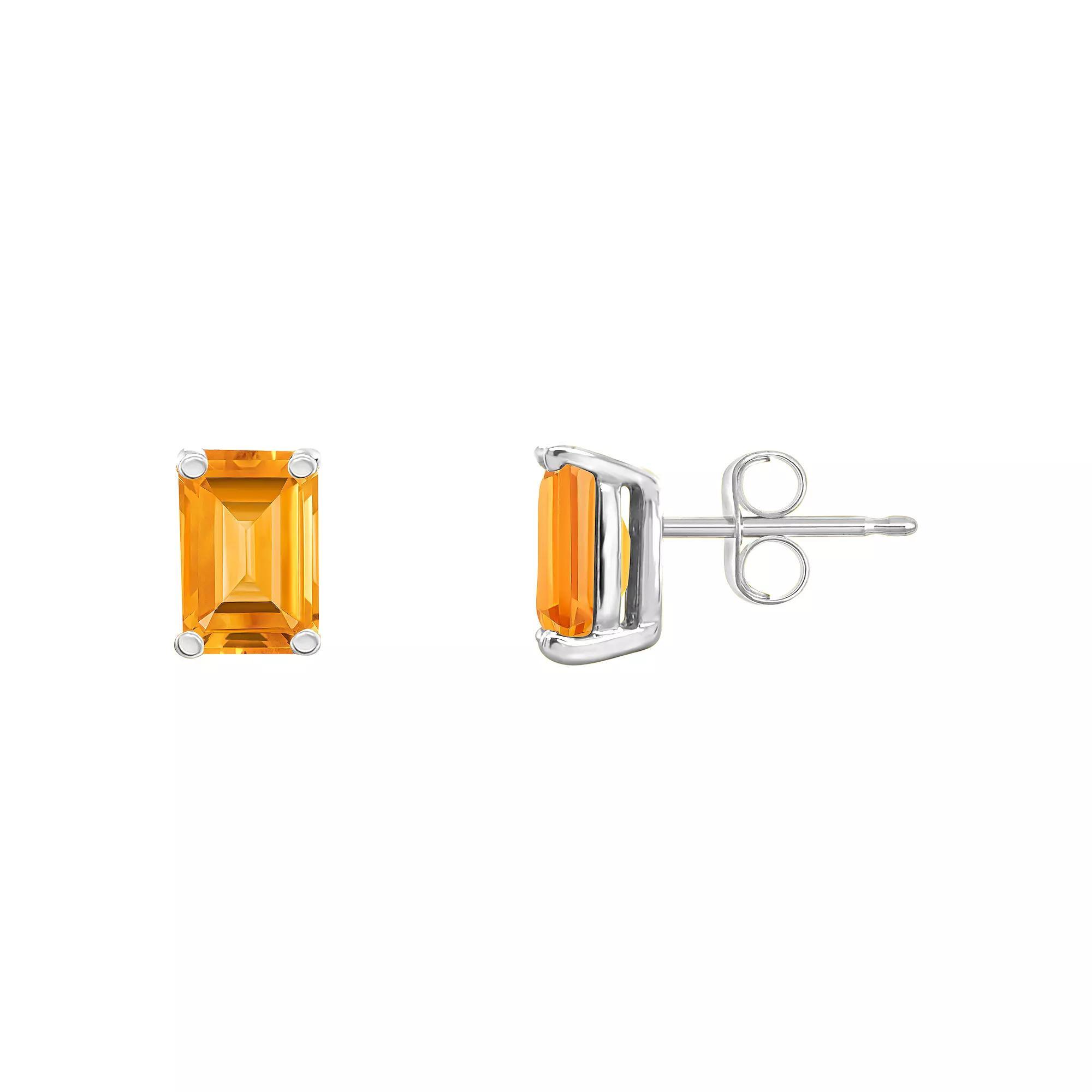 Celebration Gems 14k Gold Emerald Cut Citrine Stud Earrings, Women's Product Image