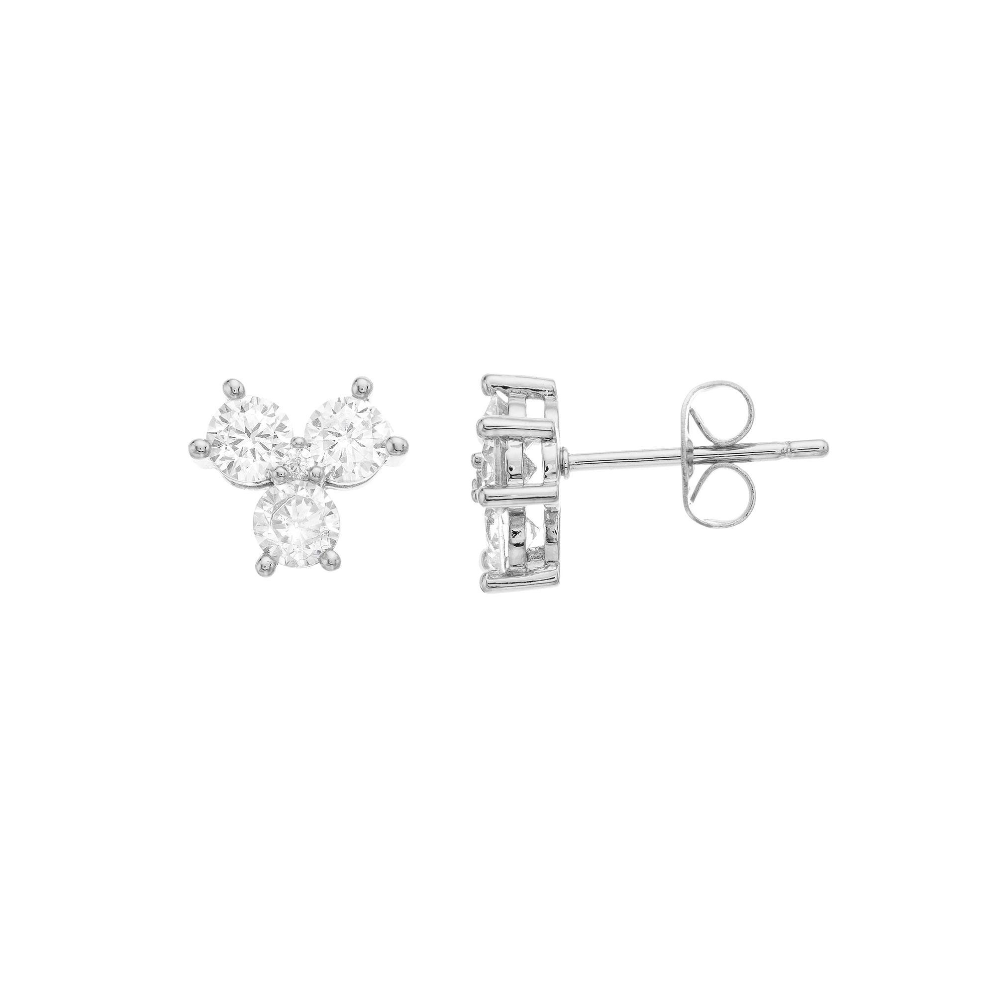 Sterling Silver Cubic Zirconia Clover Stud Earrings, Womens Product Image
