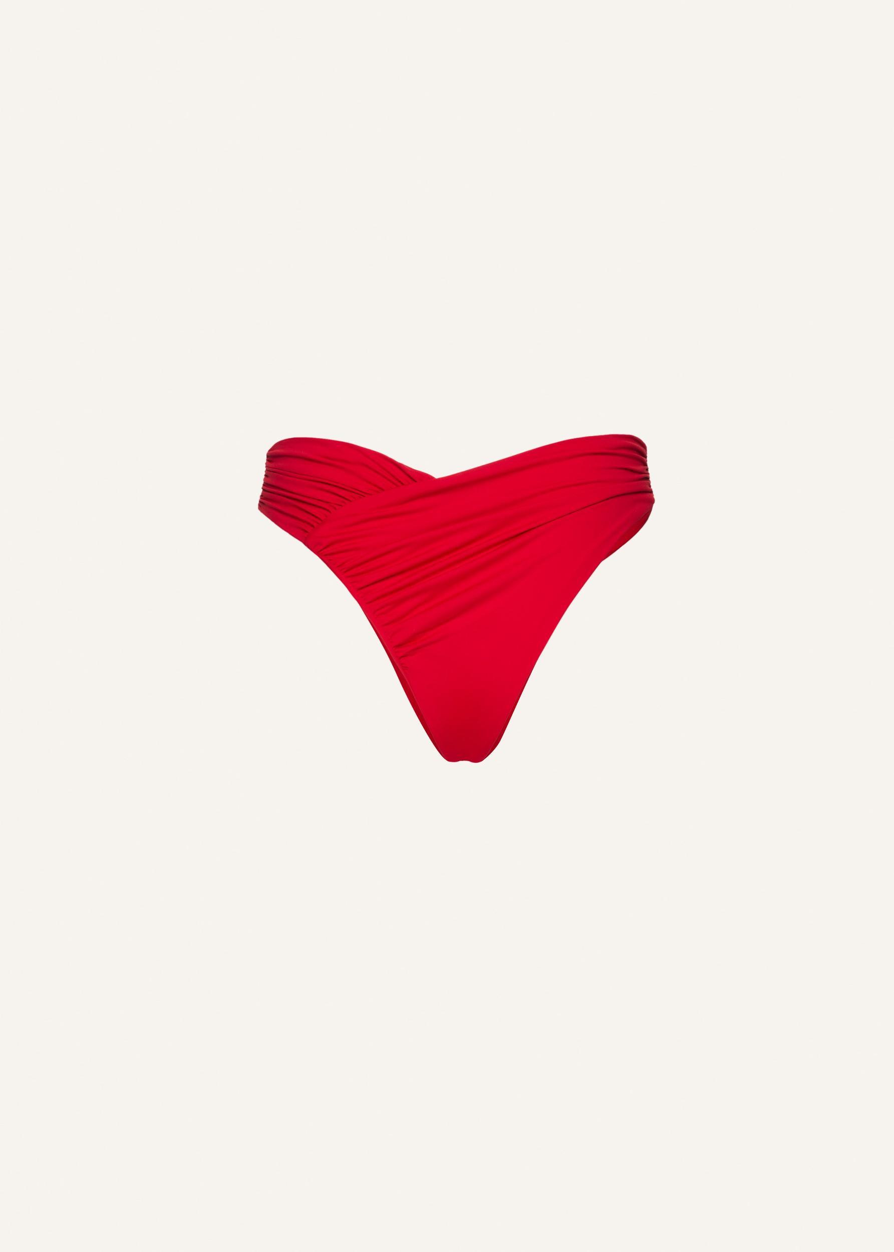 Ruched asymmetric swim bottom in red Product Image