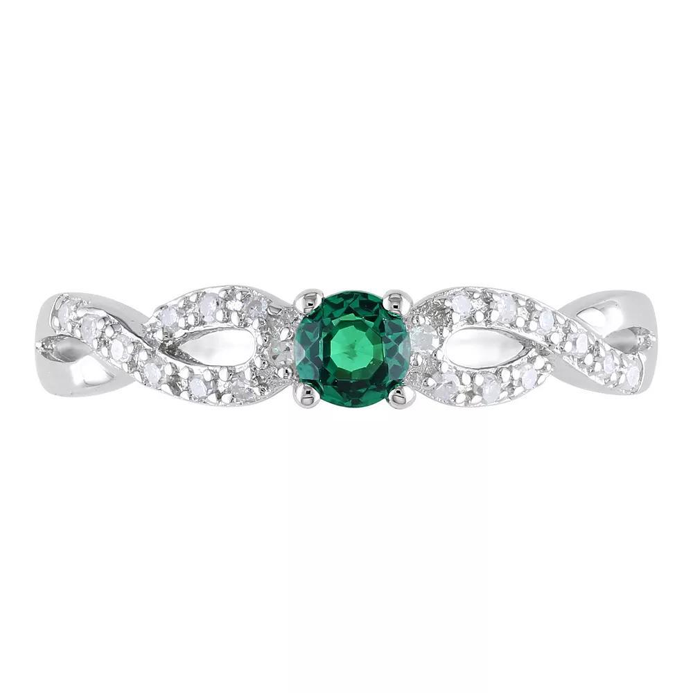 Stella Grace Sterling Silver Lab-Created Emerald and Diamond Accent Infinity Ring, Womens Green Product Image