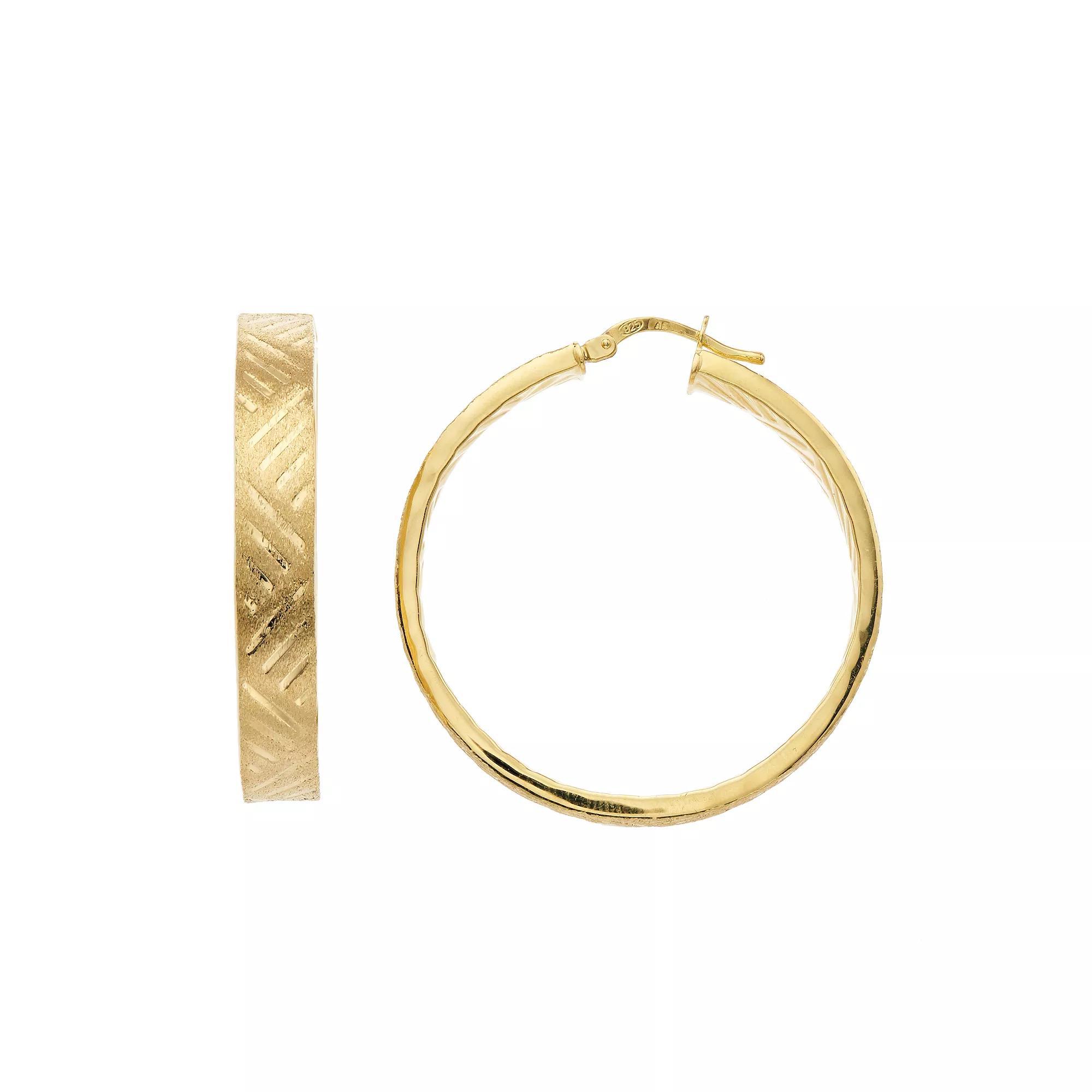 14k Gold Over Silver Textured Hoop Earrings, Womens, Gold Tone Product Image