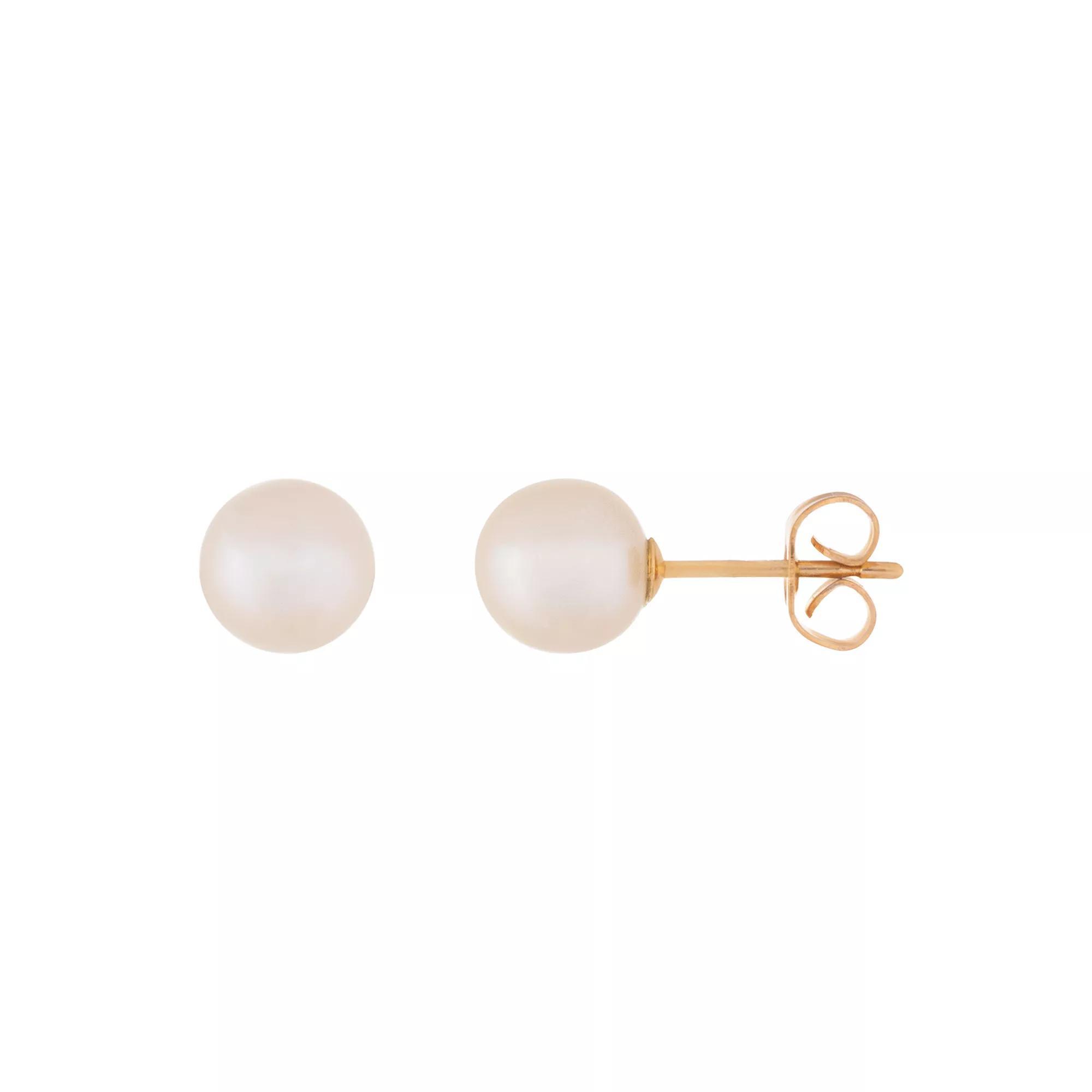 14k Gold 6 mm Freshwater Cultured Pearl Stud Earrings, Women's, White Product Image