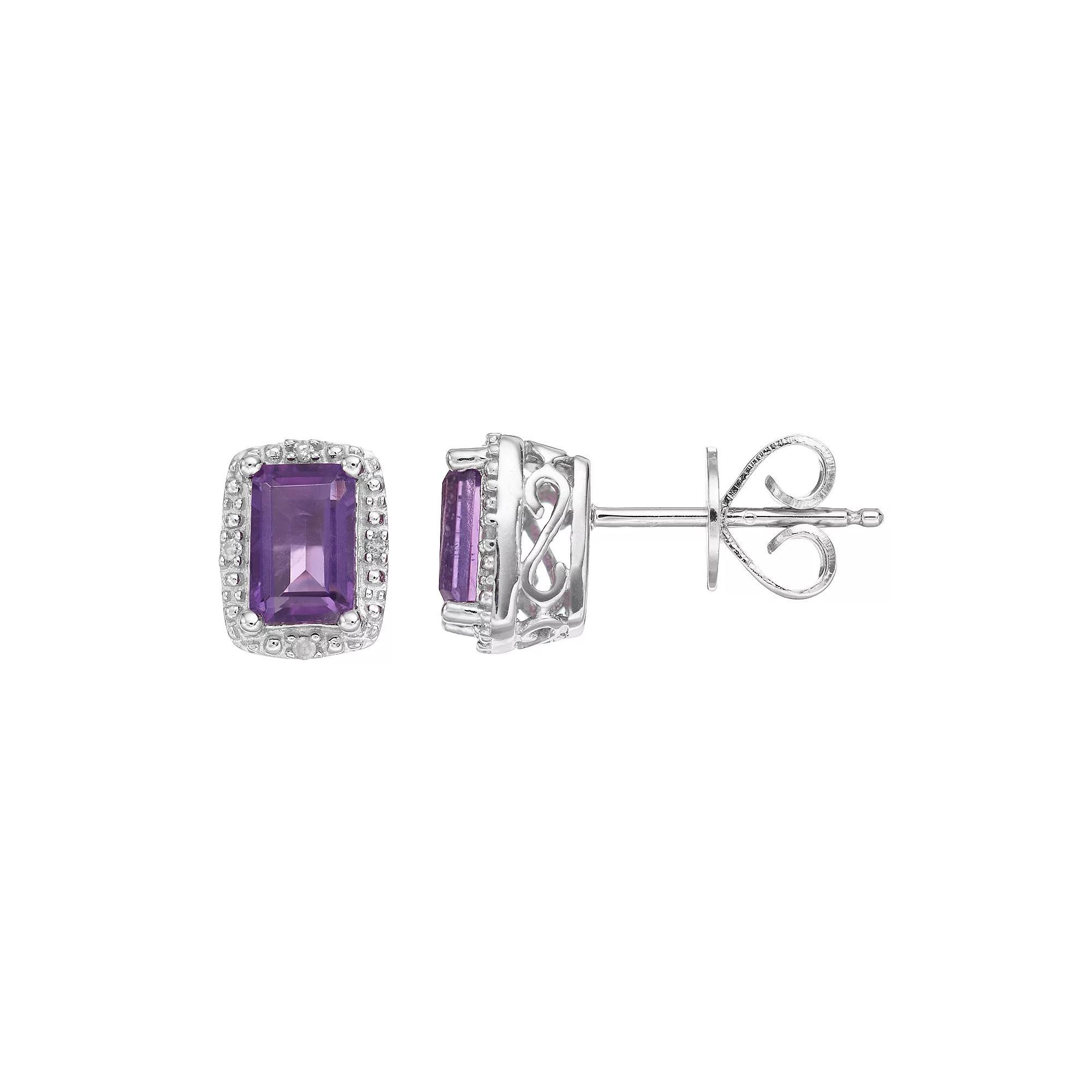 Celebration Gems Sterling Silver Pear Shaped Genuine Amethyst Diamond Accent Stud Earrings, Women's, Blue Topaz Product Image