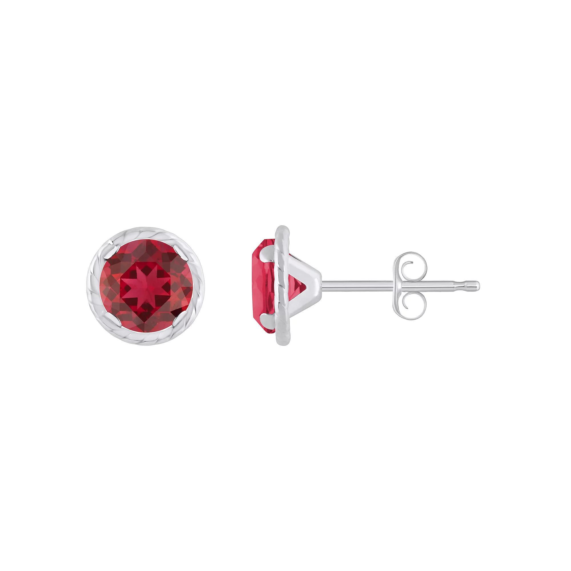 Celebration Gems 10k White Gold 5 mm Round Lab-Created Gemstone Martini Rope Stud Earrings, Women's, Created Red Product Image