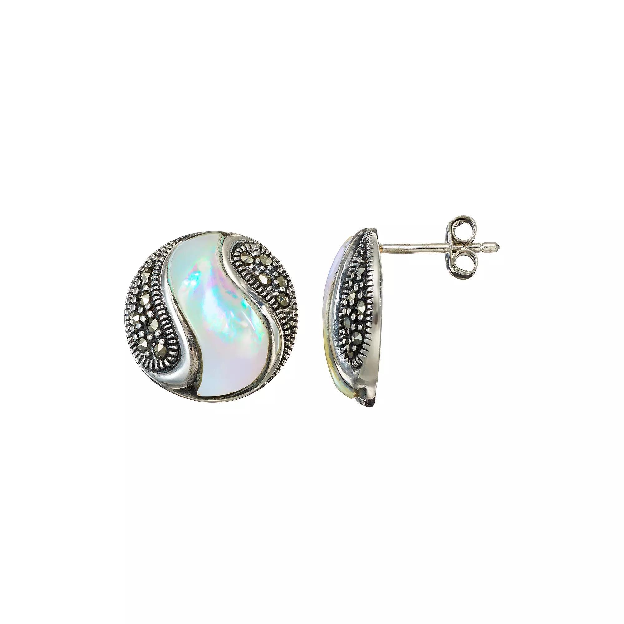 Tori Hill Mother-of-Pearl & Marcasite Sterling Silver Swirl Stud Earrings, Women's, Grey Product Image