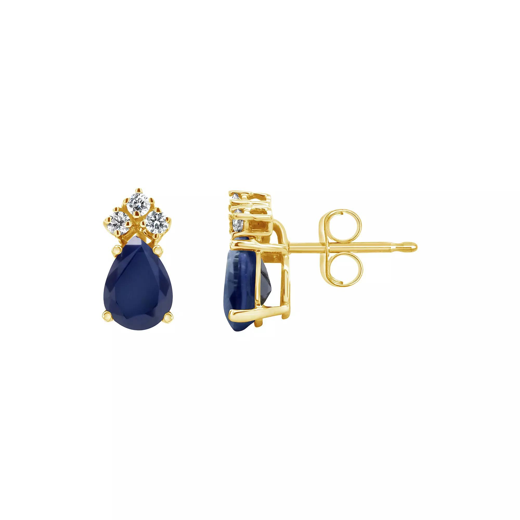 Celebration Gems 14K Yellow Gold 7x5 Pear Shaped Sapphire & 1/8 Carat T.W. Diamond Earrings, Women's, Blue Blue Product Image