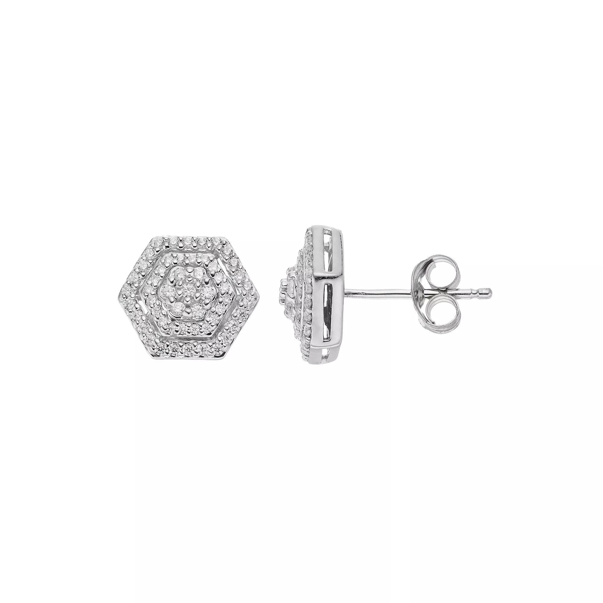 Simply Vera Vera Wang 10th Anniversary Sterling Silver 1/3 Carat T.W. Diamond Flower Hexagon Stud Earrings, Women's Product Image