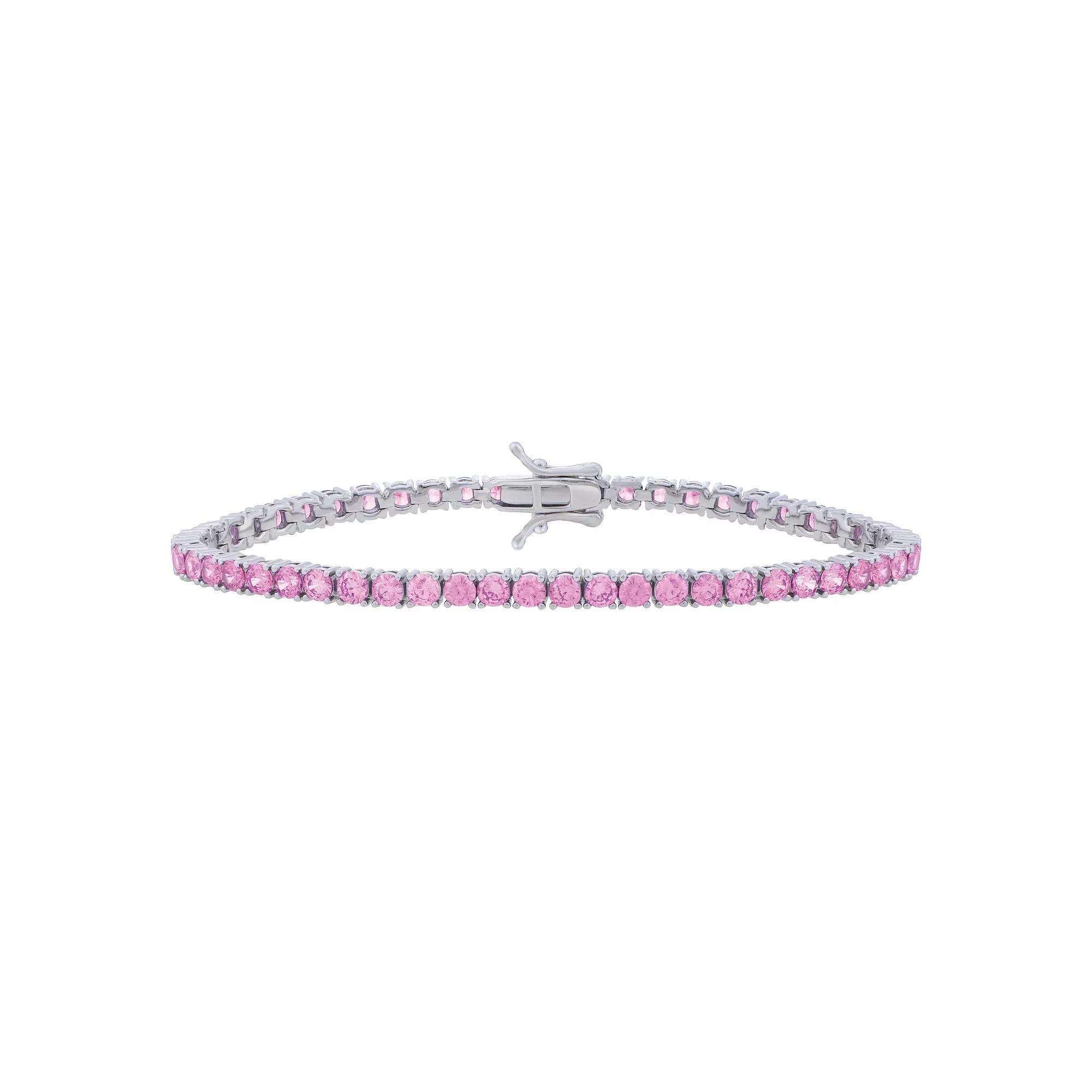 Sterling Silver Cubic Zirconia Nickel Free Tennis Bracelet, Women's, Size: 7", Sterling Pink Product Image