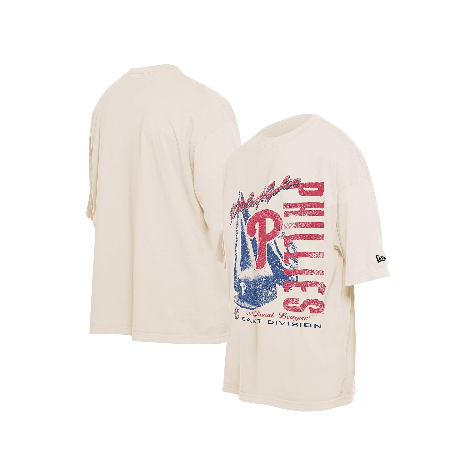 Men's New Era Cream Philadelphia Phillies Cooperstown Collection Oversized Throwback Distressed T-Shirt, Size: 3XL, Beige Product Image