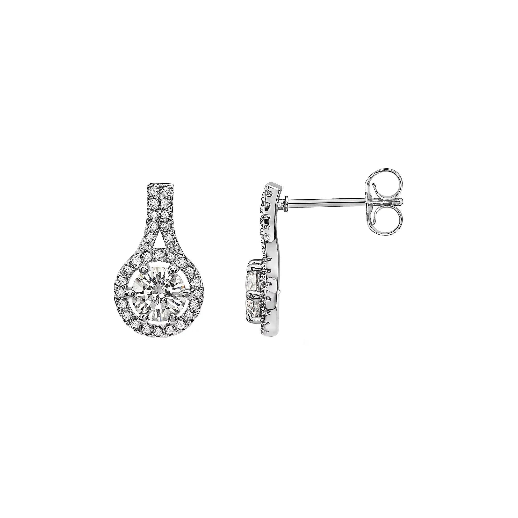 Sterling Silver Round Cubic Zirconia Drop Earrings, Womens Product Image