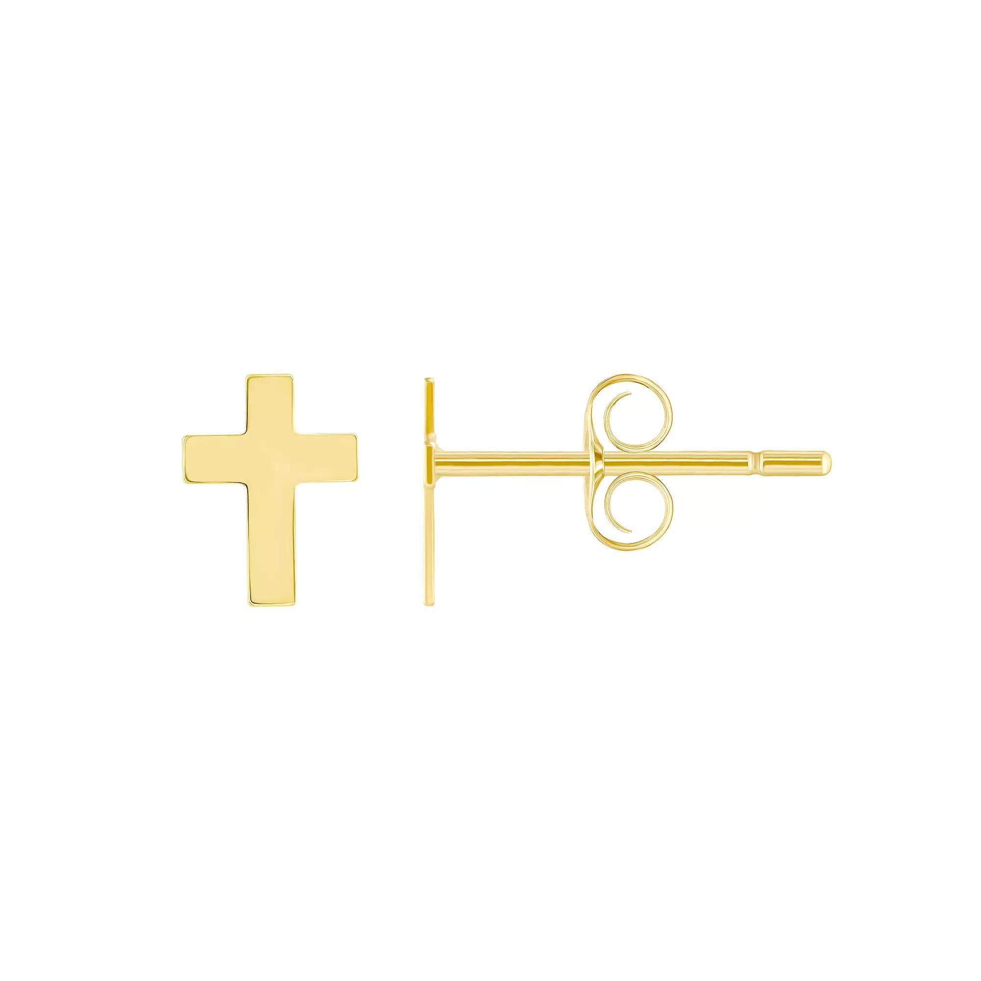 Cross Stud Earrings, Womens, 14k Gold Product Image
