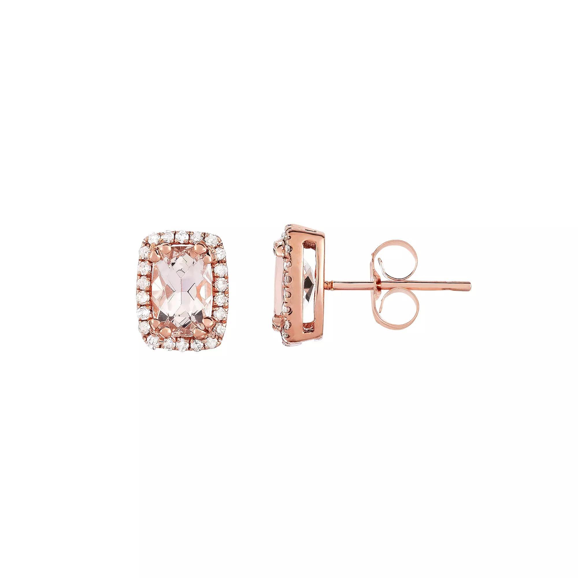 14k Rose Gold 1/8 Carat T.W. Diamond & Morganite Stud Earrings, Women's Product Image