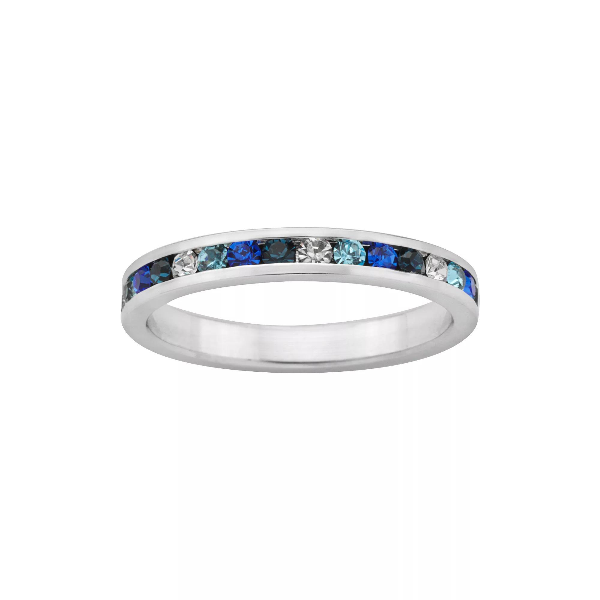 Sterling Silver Blue and White Crystal Eternity Ring, Womens Product Image