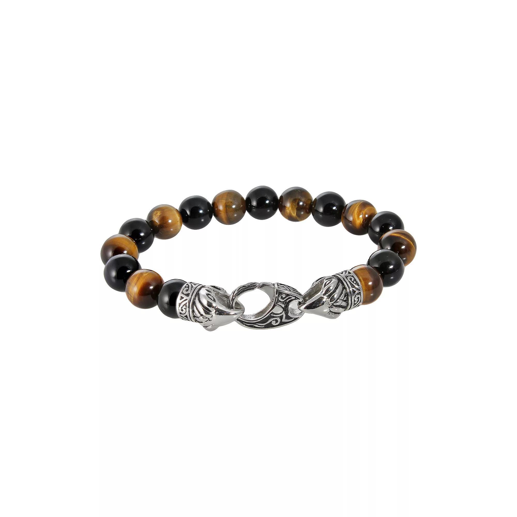 Stainless Steel Tiger's Eye Bead Stretch Bracelet - Men, Men's, Size: 8.5", Brown Product Image