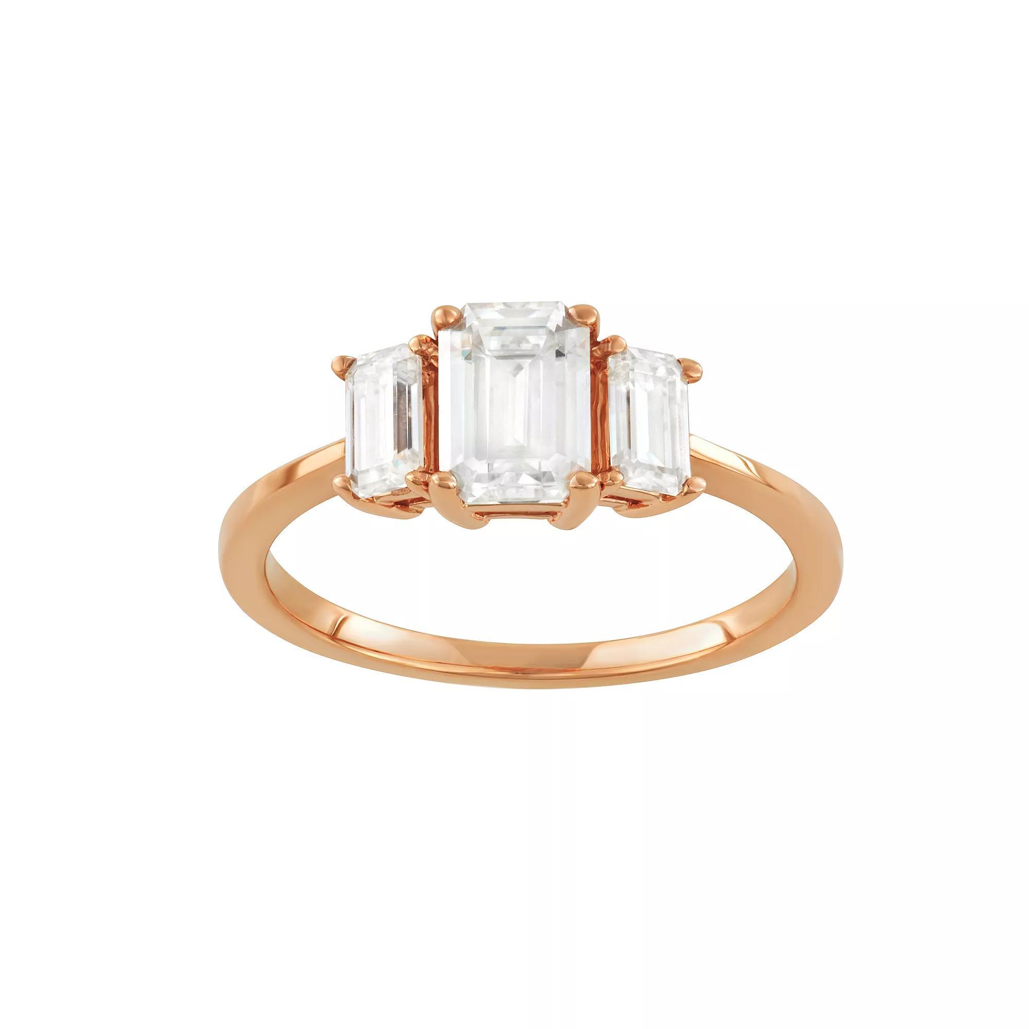 Charles & Colvard 14k Gold 1 1/2 Carat T.W. Lab-Created Moissanite Three-Stone Ring, Women's, Size: 9, 14k Rose Gold Product Image