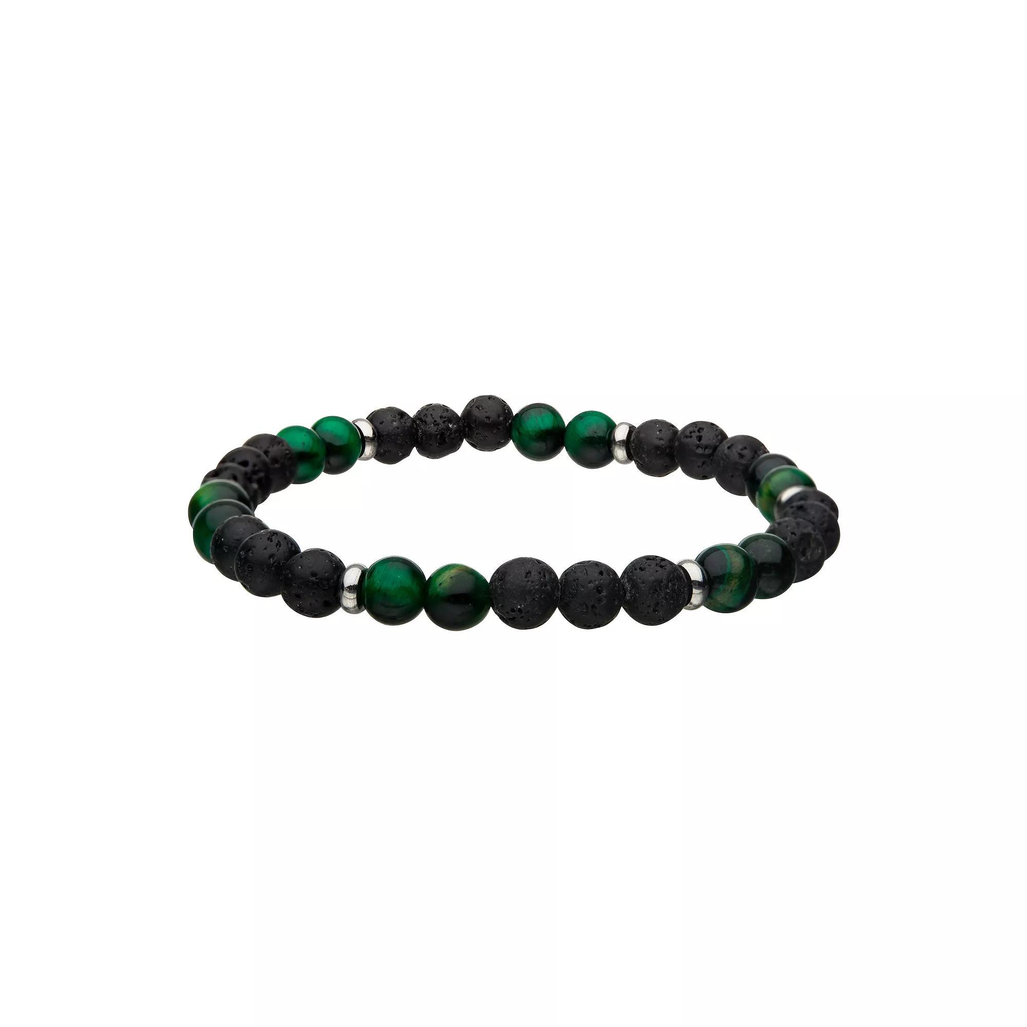 Mens Stainless Steel Tiger Eye Beaded Bracelet Yellow Product Image