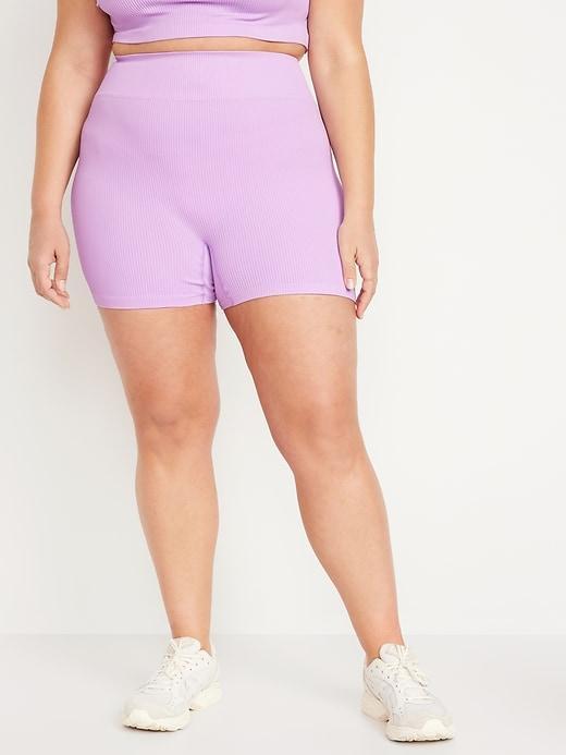 Extra High-Waisted Seamless Ribbed Biker Shorts -- 4-inch inseam Product Image