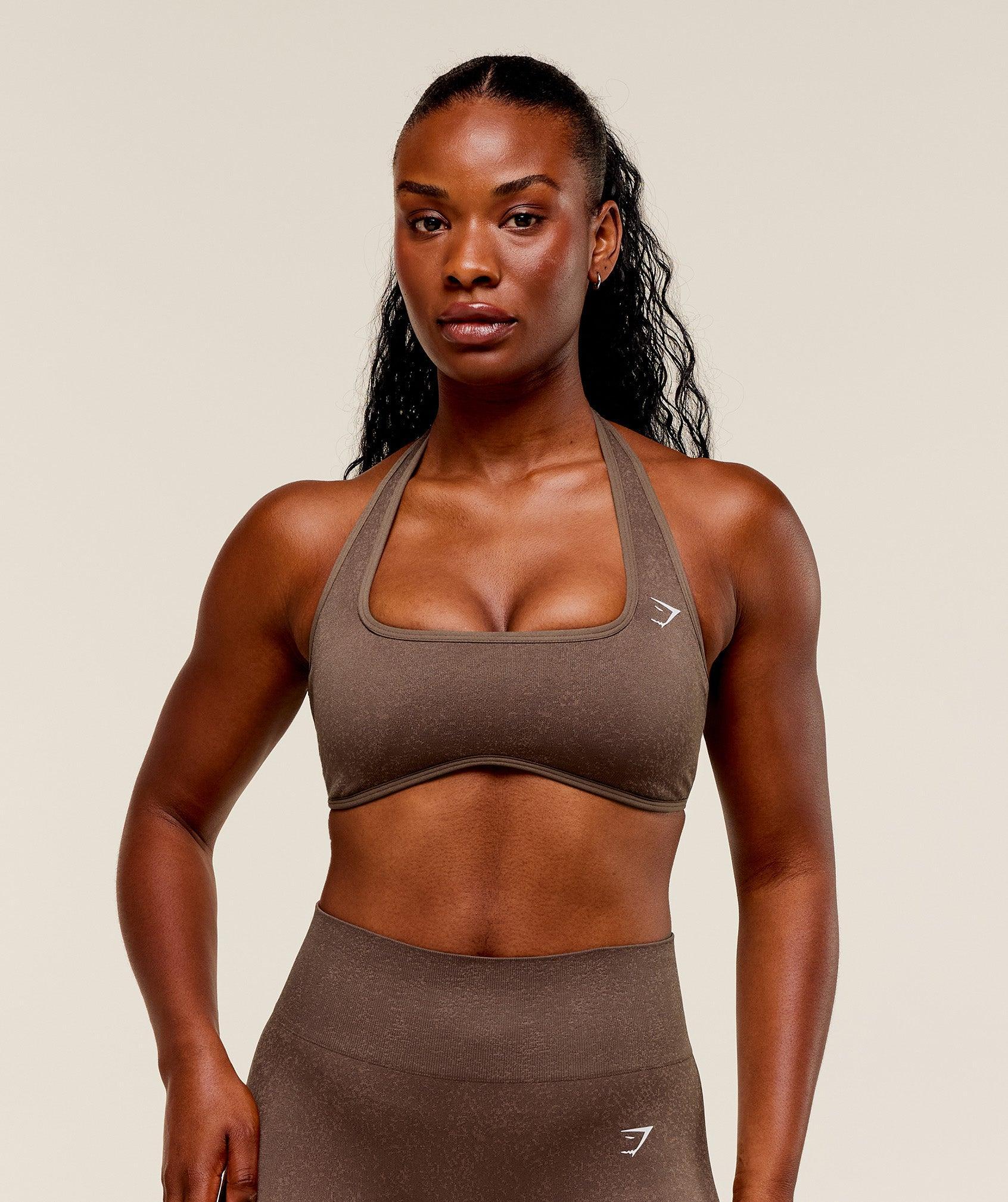 Gymshark Adapt Fleck x Whitney Halterneck Sports Bra - Lift Green/Clay Green Female Product Image