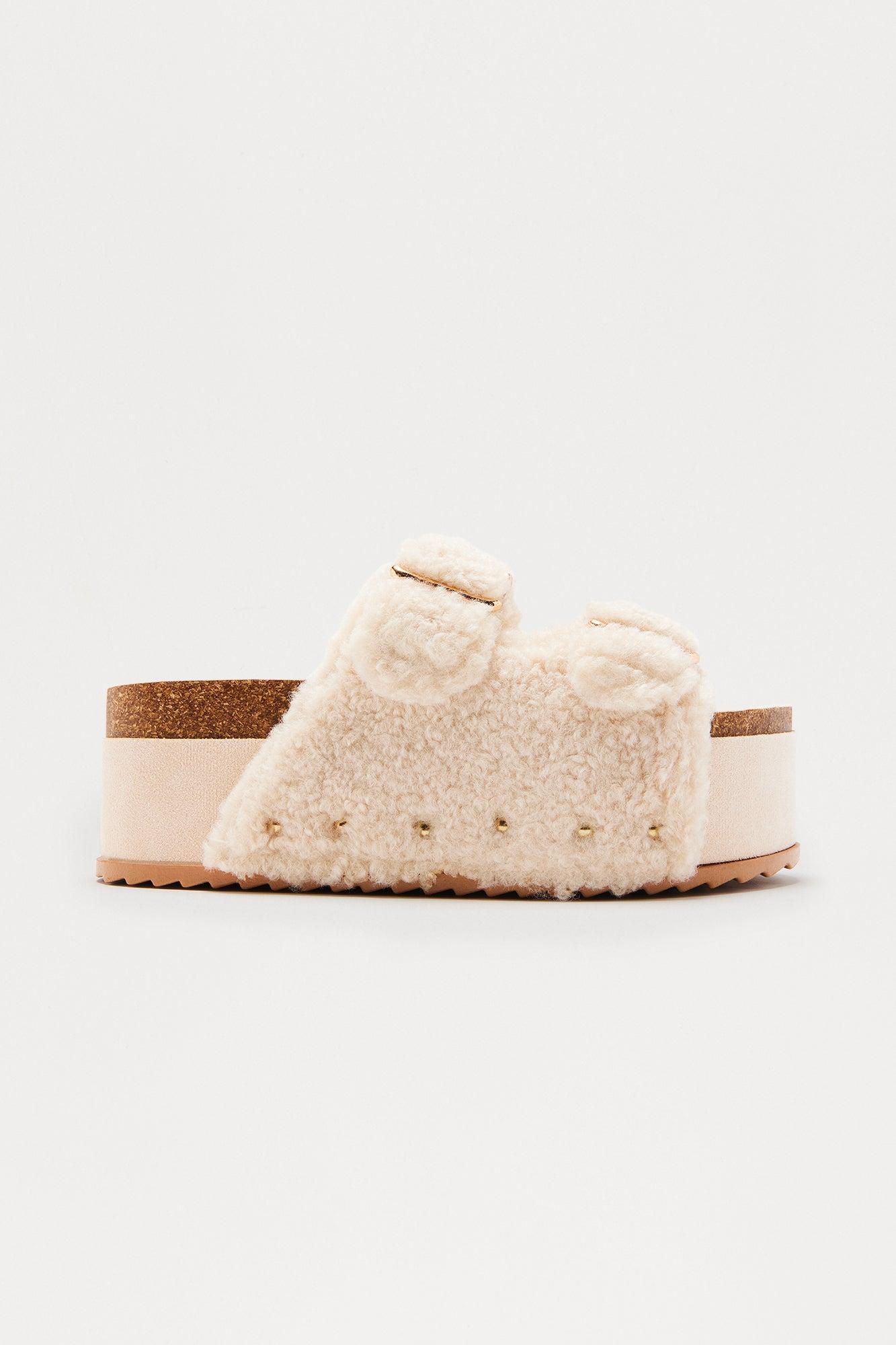 Deacon Sherpa Platform Slides - Ivory Product Image
