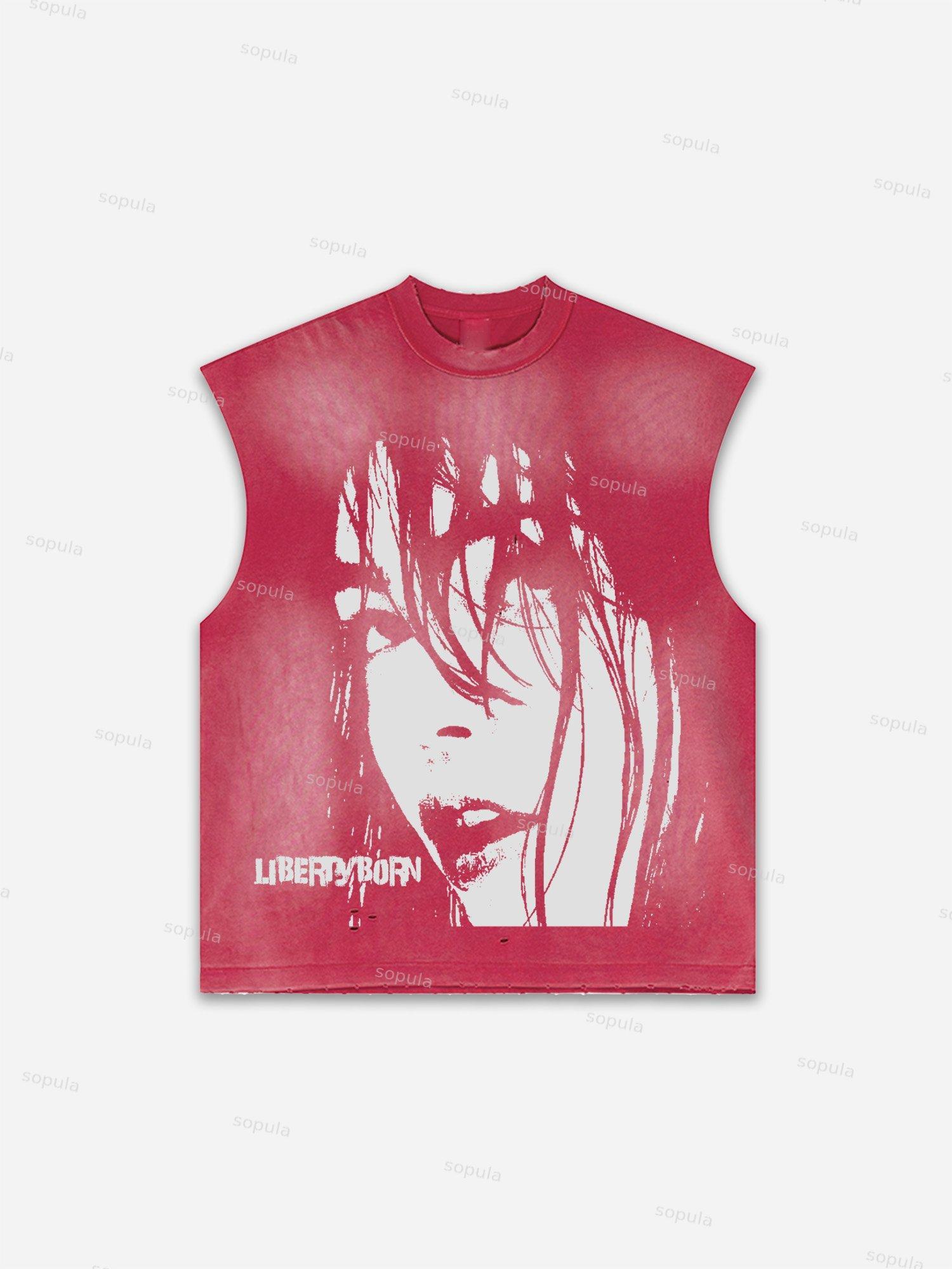 Sopula Men's I Am Allergic To People Fun Portrait Print Distressed Tank Tops Sleeveless Shirts Product Image