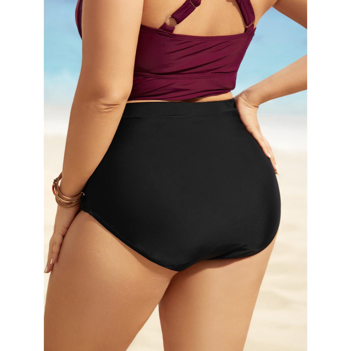 Plus Size High Rise Tie Knot Gathered Swim Bottom Women's Swimwear Black Beach Tie knot High stretch Skinny High Rise Curve Swim Bottoms BloomChic 12/L Product Image