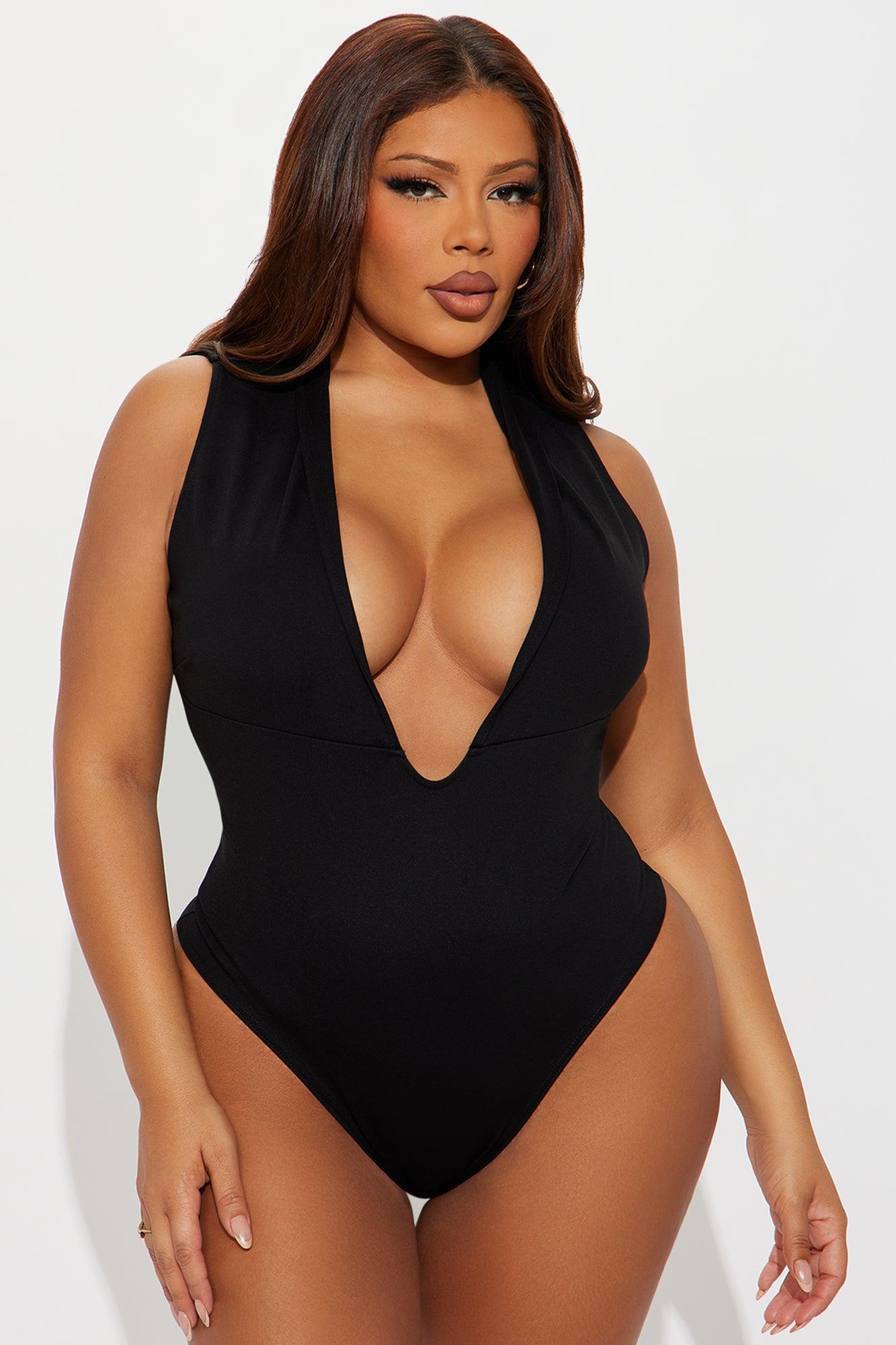 Rayna Deep V Neck Bodysuit - Black Product Image