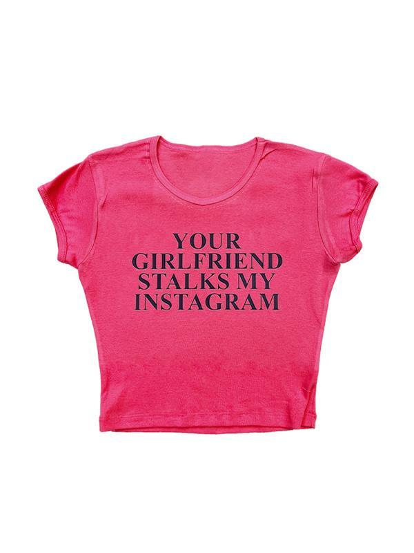 Letter Print Crew Neck Cropped Short Sleeve Tee Product Image