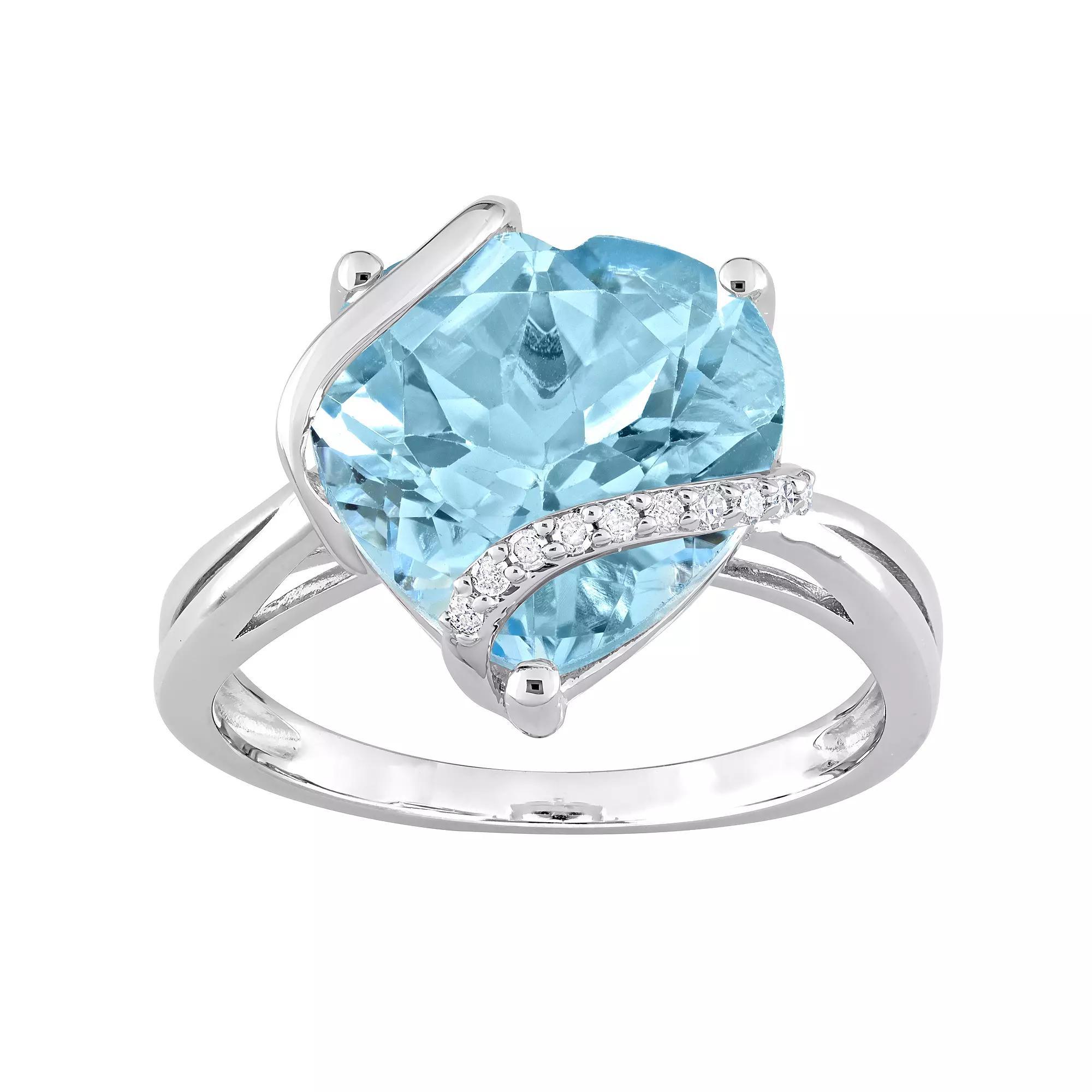 Stella Grace Sterling Silver Blue Topaz & Diamond Accent Heart Wrapped Ring, Women's, Size: 6 Product Image