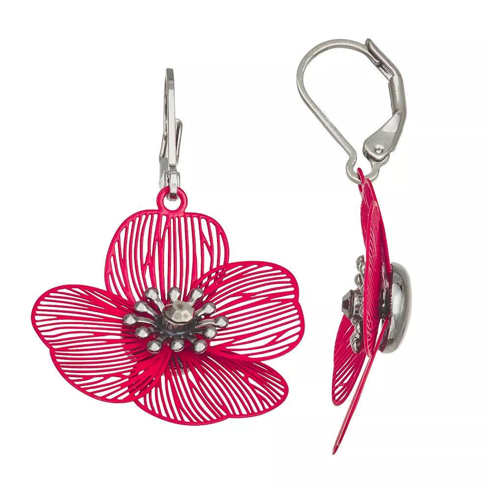 Simply Vera Vera Wang Leverback Small Flower Drop Earrings, Womens, Red Product Image