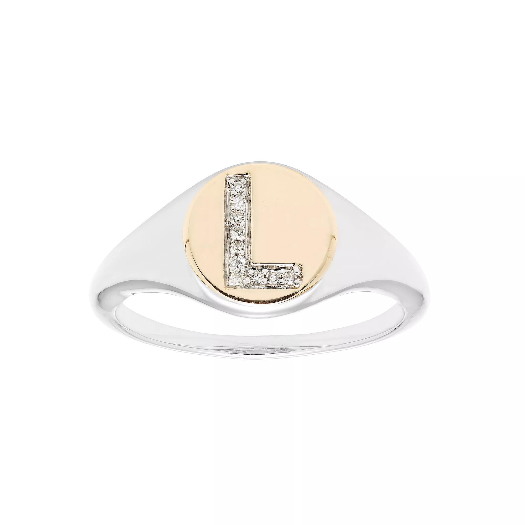 It's Personal 14k Gold Over Sterling Silver Diamond Accent Initial Signet Ring, Women's, Size: 5, Two Tone J Product Image