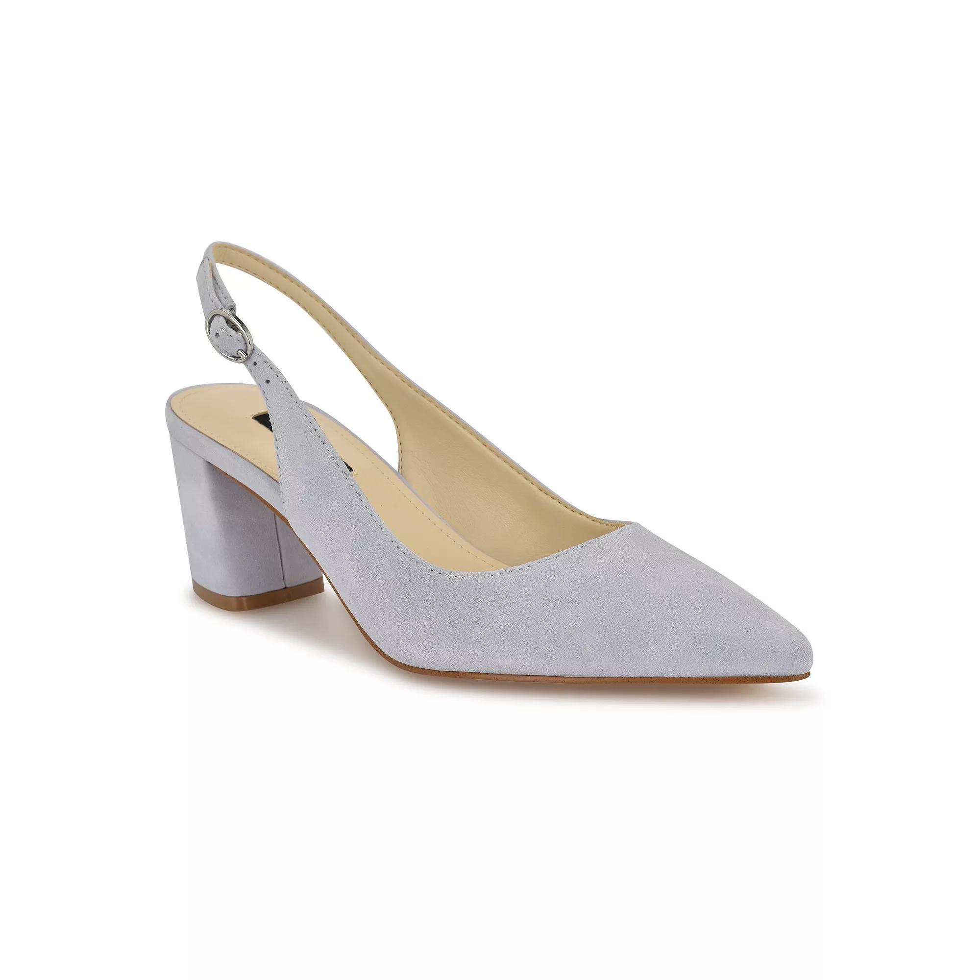 Nine West Kamsee Women's Slingback Block Heel Dress Pumps, Size: 7, Light Blue Suede Product Image
