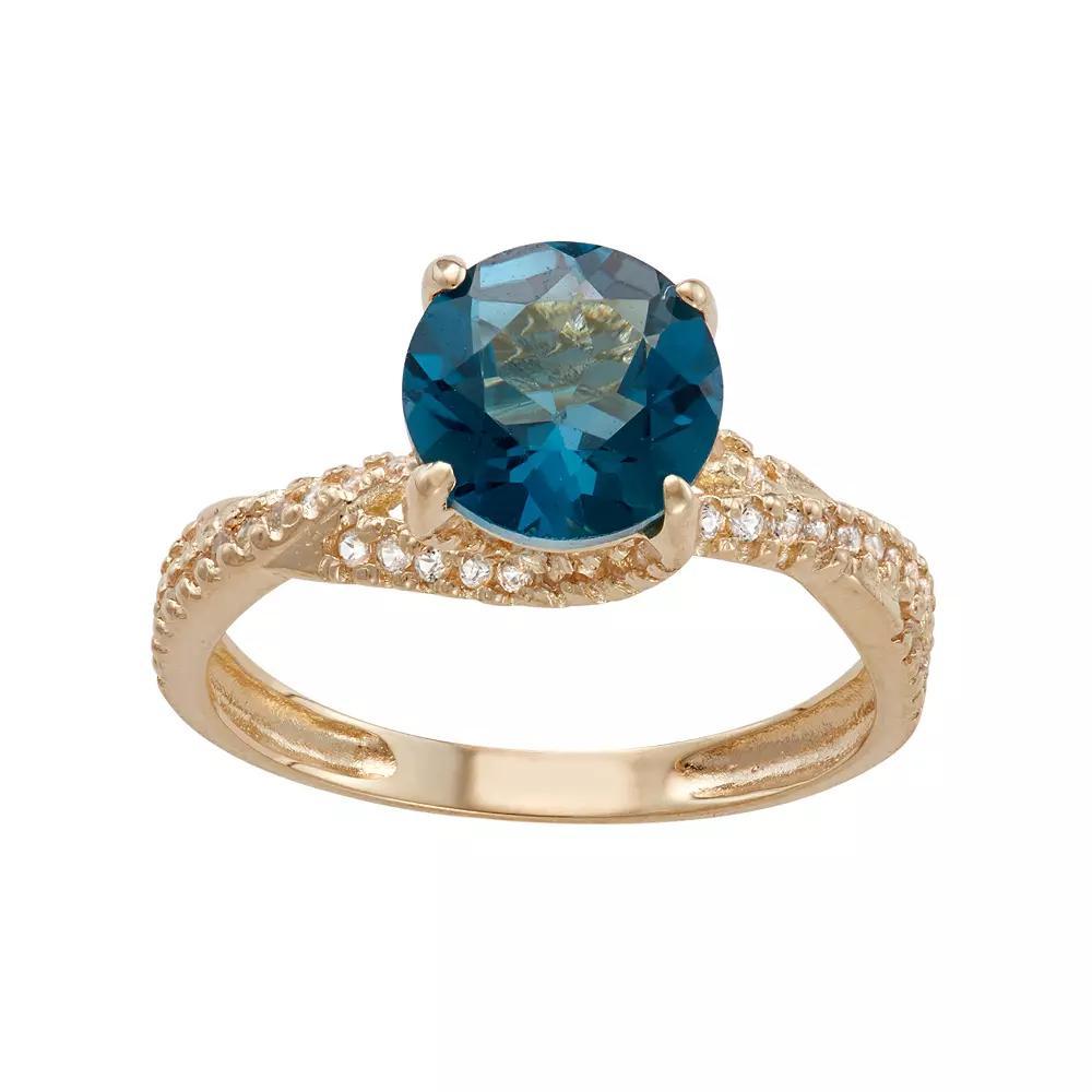 Designs by Gioelli 10k Gold London Blue Topaz & Lab-Created White Sapphire Crisscross Ring, Women's, Size: 7 Product Image