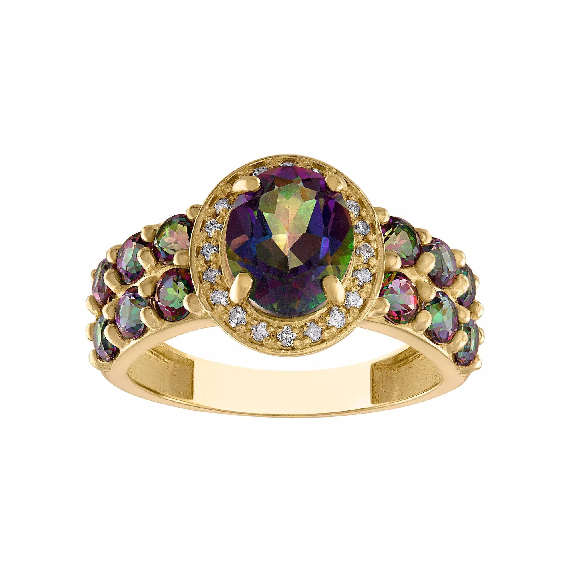 Tiara 10k Gold Gemstone & 1/10 Carat T.W. Diamond Oval Halo Ring, Women's, Size: 6, Mystic Red Topaz Product Image