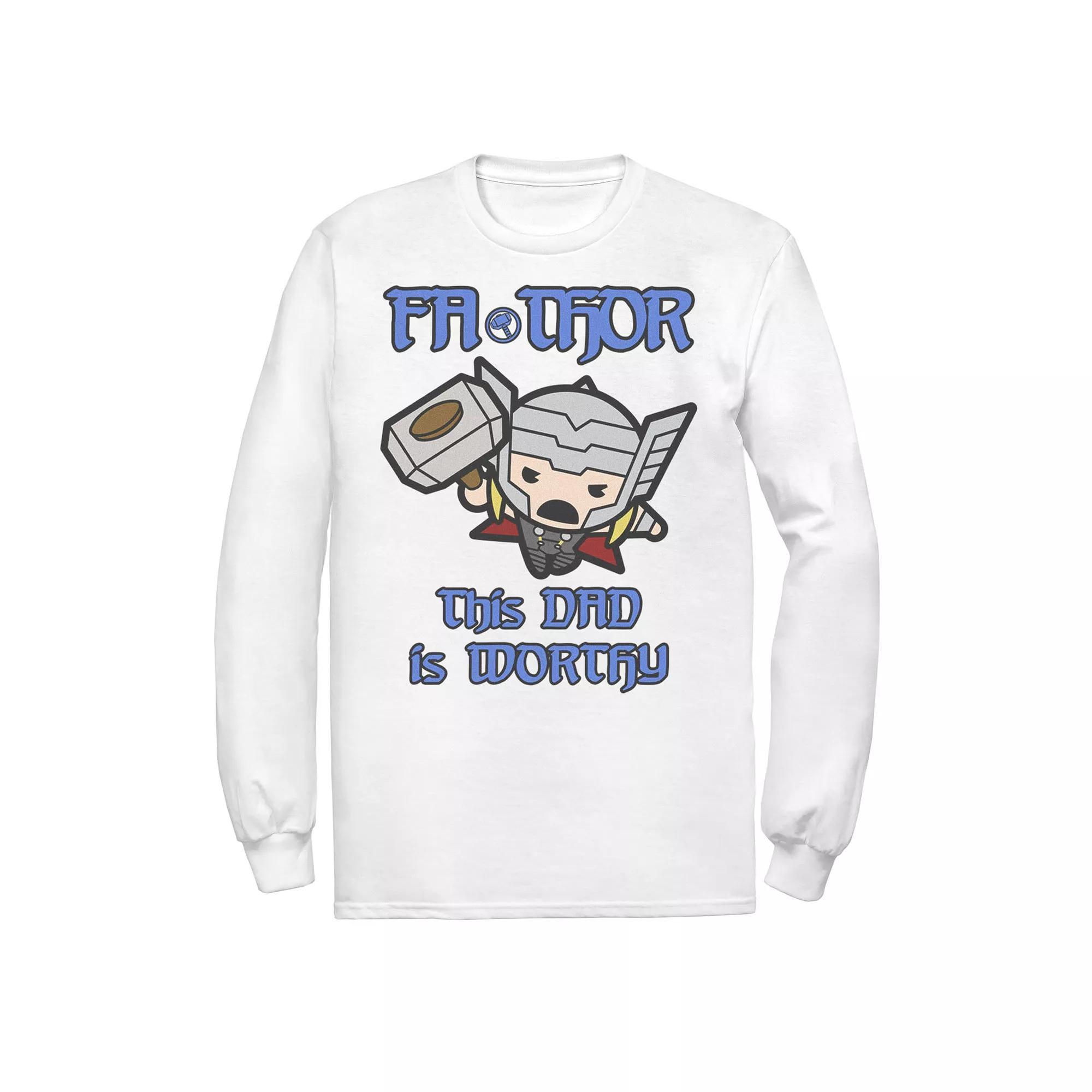 Men's Marvel Fa-Thor Kawaii Thor This Dad Is Worthy Father's Day Tee, Size: Small, White Product Image