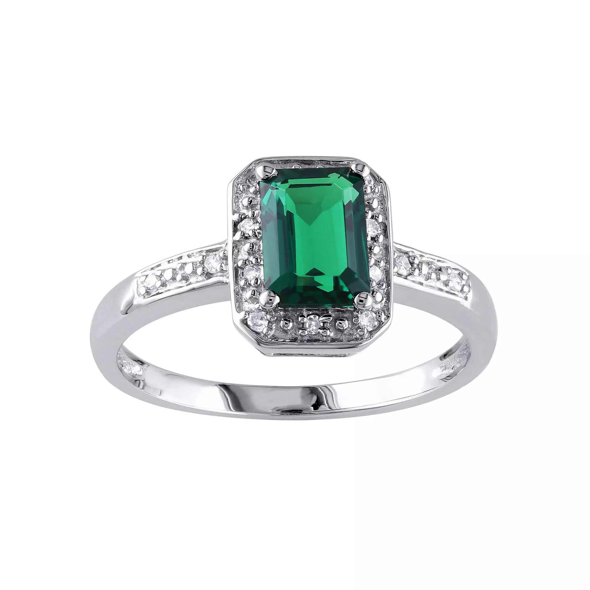 Stella Grace 10k White Gold Lab-Created Emerald & Diamond Accent Halo Ring, Womens Product Image