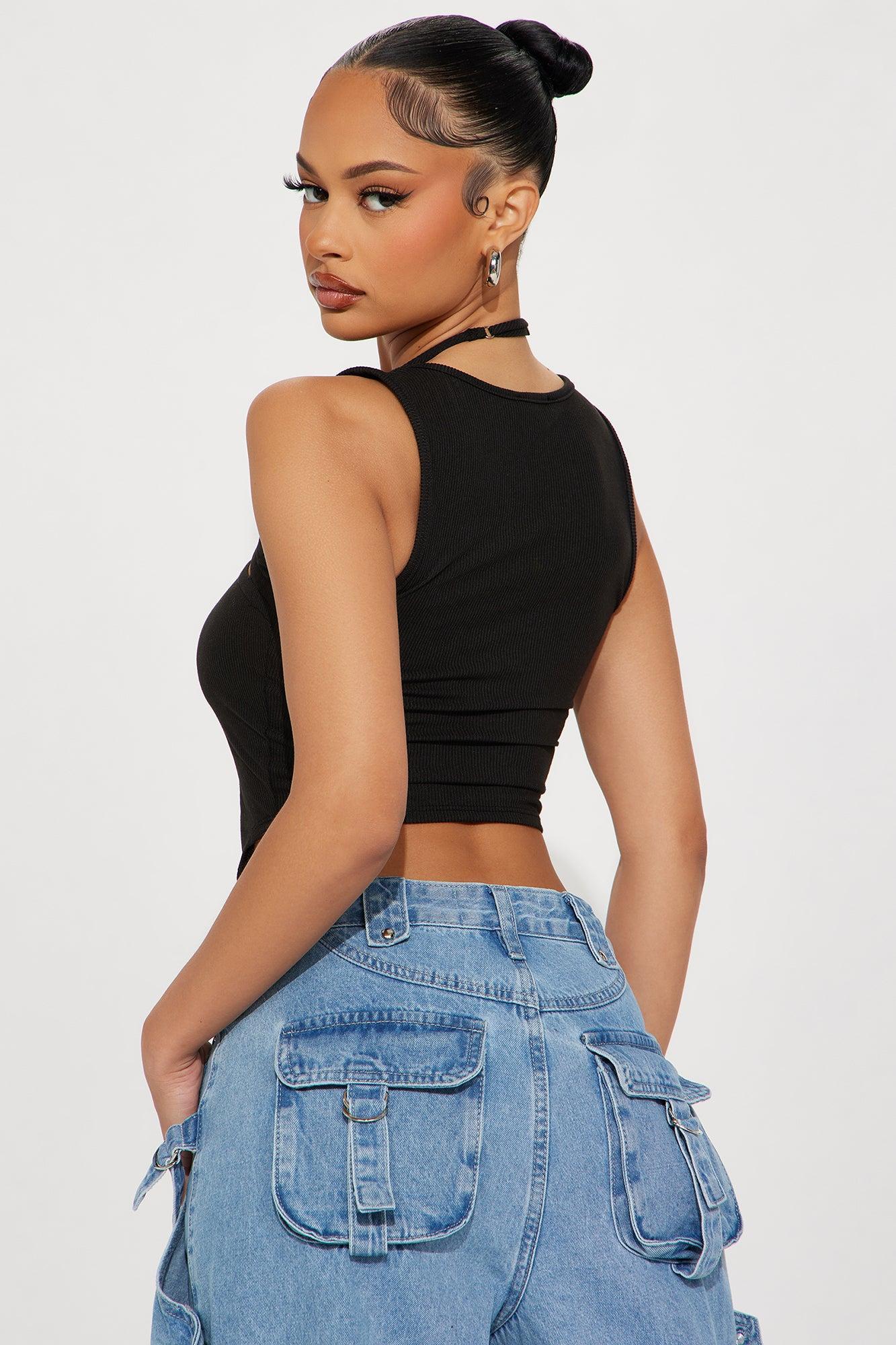 Aubrey Cut Out Ribbed Top - Black Product Image