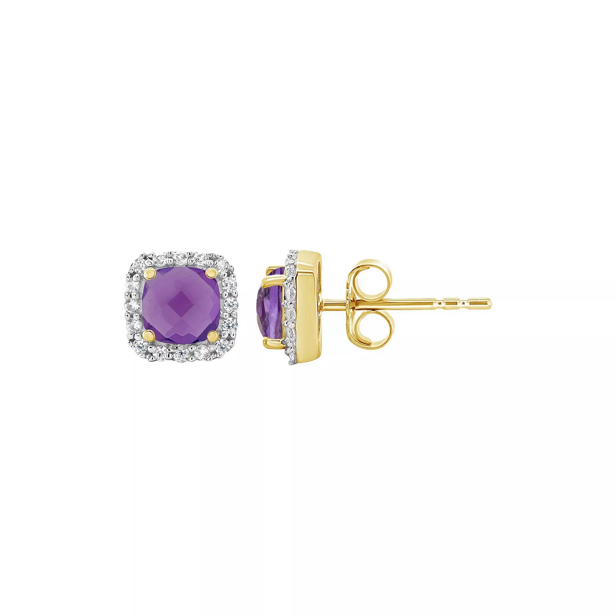 Celebration Gems 10K Yellow Gold 5mm Cushion Earrings, Women's, Created Red Product Image