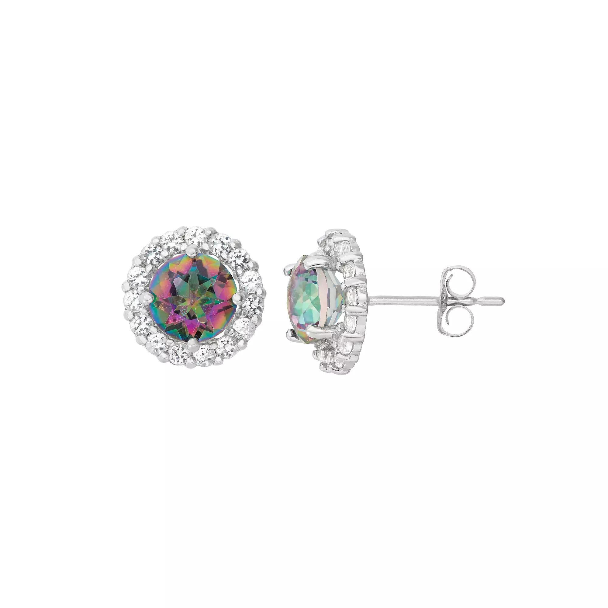 Designs by Gioelli Mystic Topaz & White Topaz 10k White Gold Halo Stud Earrings, Women's, Green Product Image
