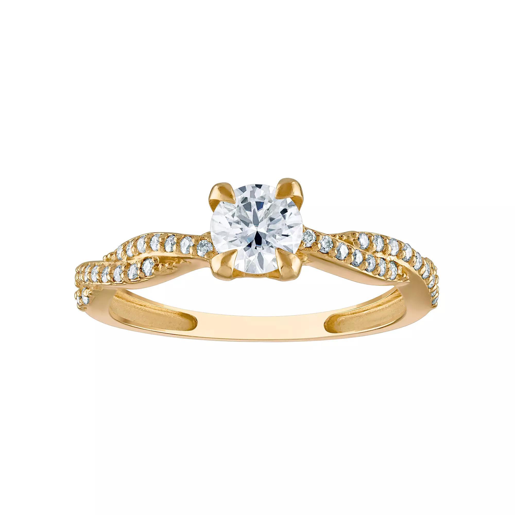White Lotus 10k Gold 1 Carat T.W. Lab-Created Moissanite Twisted Band Engagement Ring, Women's, Size: 7 Product Image