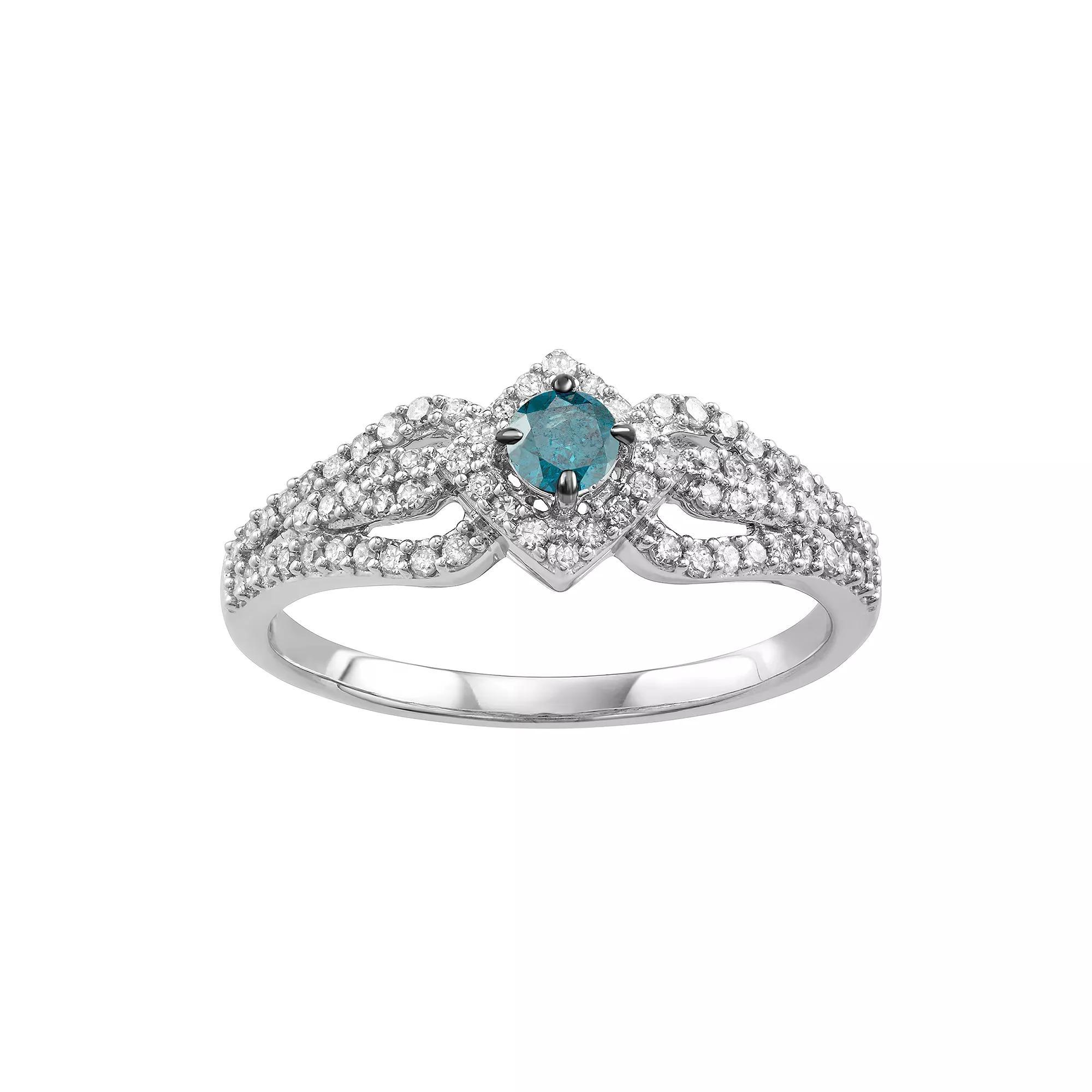14k White Gold 1/2 Carat T.W. Blue & White Diamond Engagement Ring, Women's, Size: 6, 14k Whgold Product Image