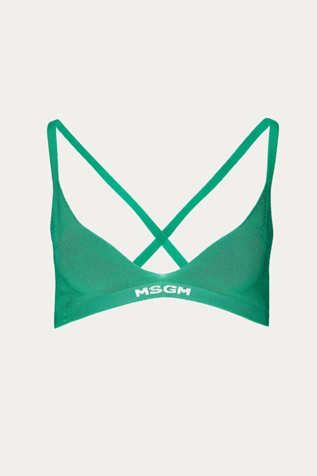 MSGM Ribbed Knit Logo-hem Bra In Green Product Image