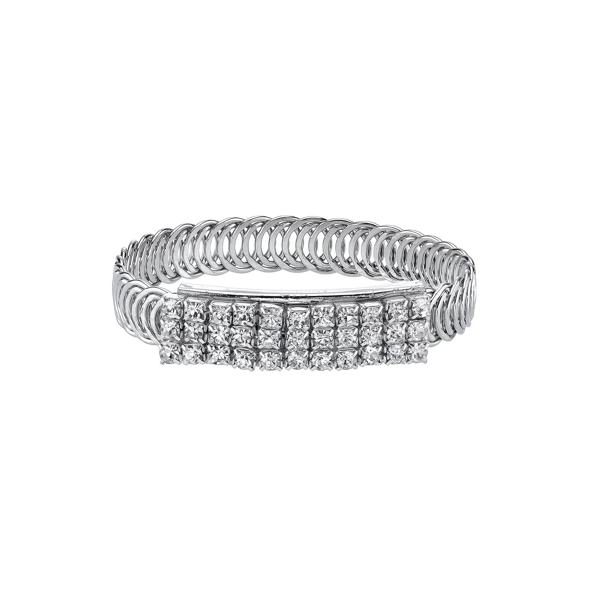 1928 Crystal Overlapping Circle Bangle Bracelet, Women's, Size: 7, Silver Tone Product Image