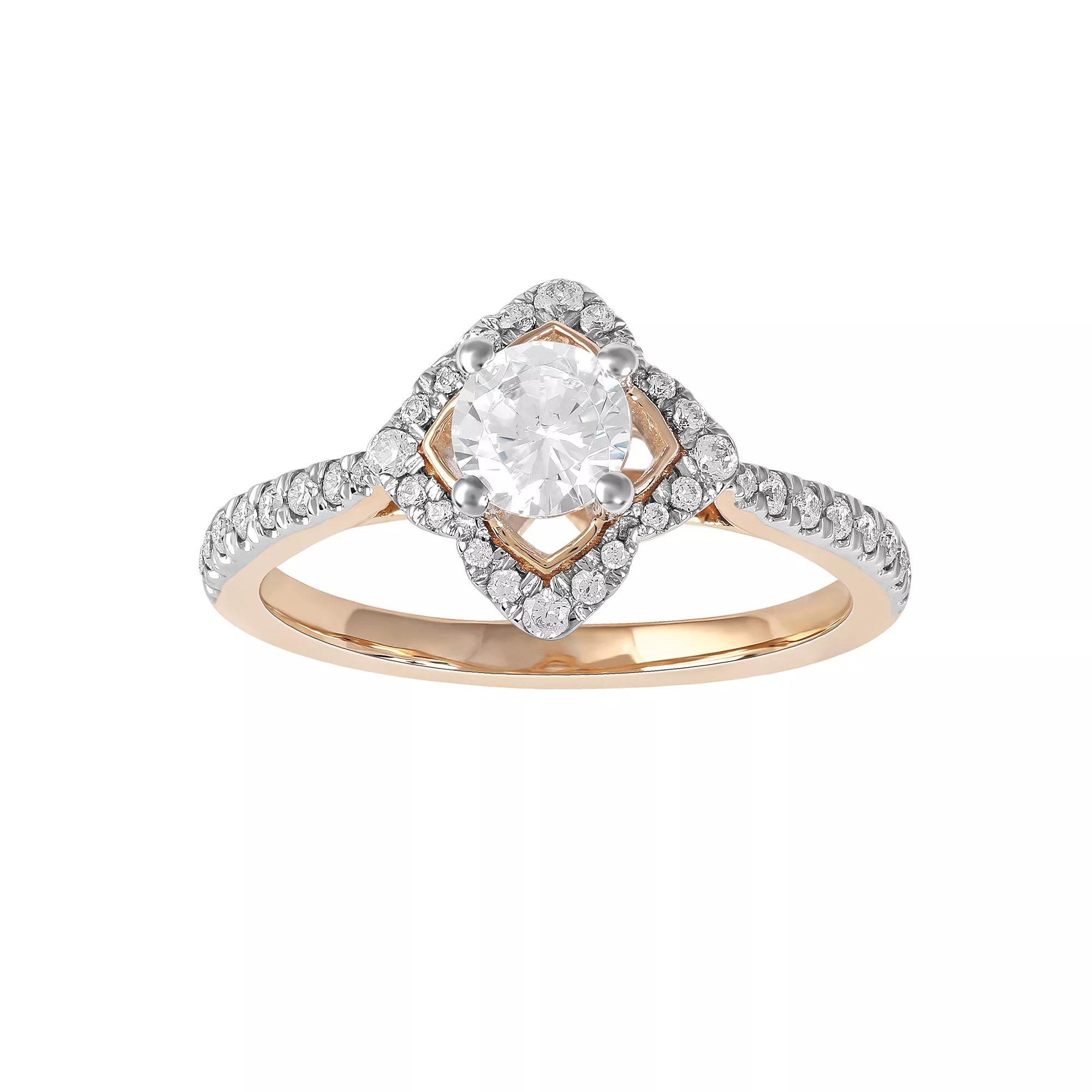 DeCouer 10k Rose Gold 3/4 Carat T.W. Diamond Floral Halo Engagement Ring, Women's, Size: 6 Product Image